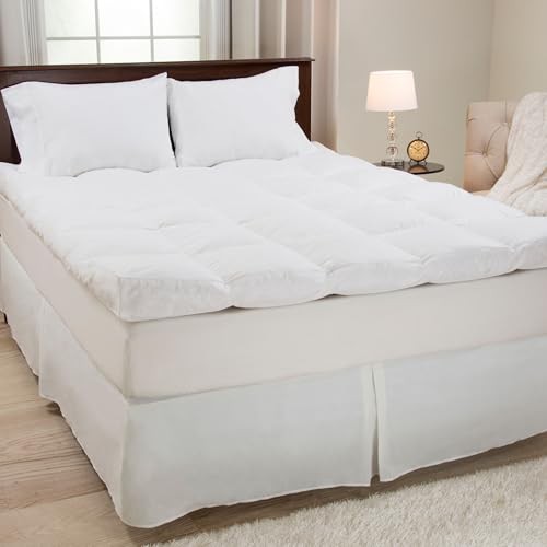 Down Mattress Topper – 4-Inch Duck and Goose Feather Bed with Twin White