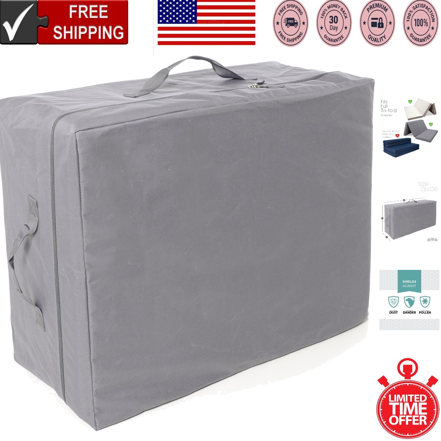 Custom Fit Carry Case for 4″ Full Size Tri-Fold Mattress—Lightweight & Durable