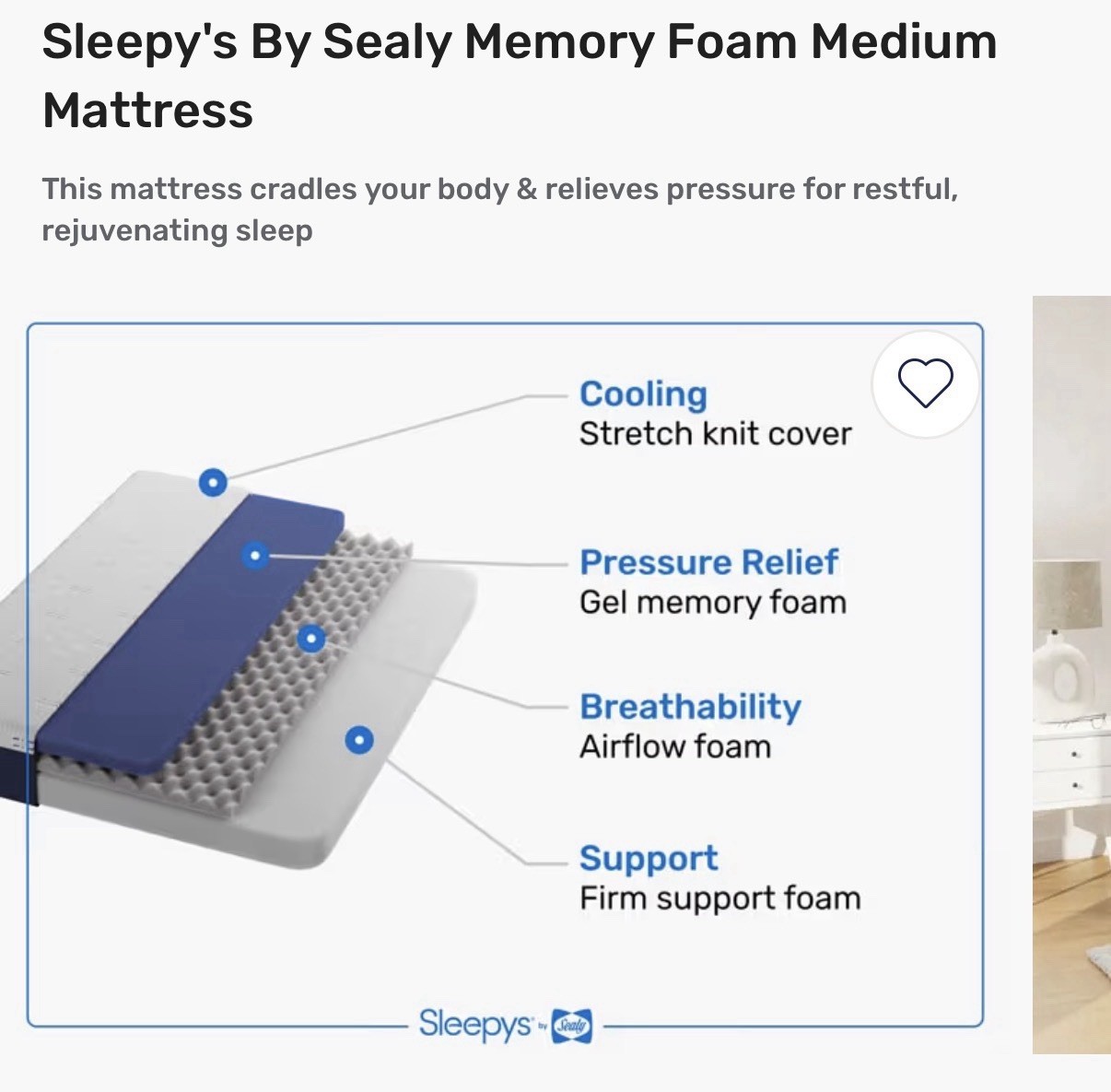 Sleepy’s by Sealy Memory Foam Medium Mattress Full Size