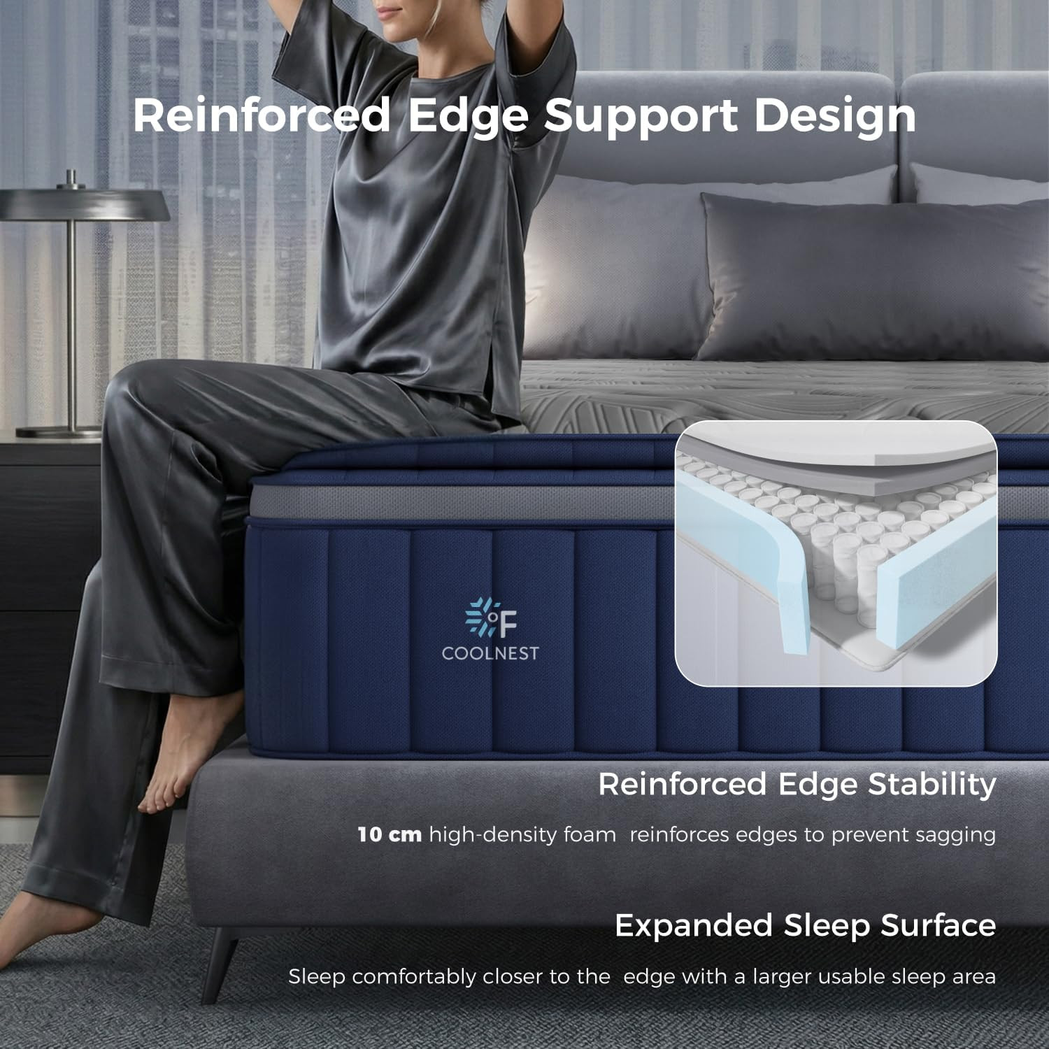 Sweetnight Coolnest 14 Inch King Size Mattress, Hybrid King Mattresses with Duos