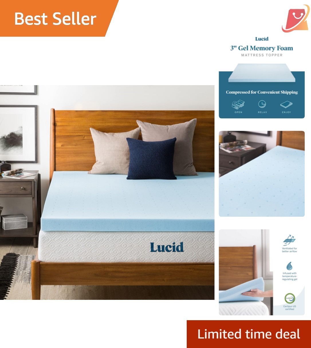 Memory Foam Mattress Topper Gel Infused 3 Inch Full Breathable Cooling