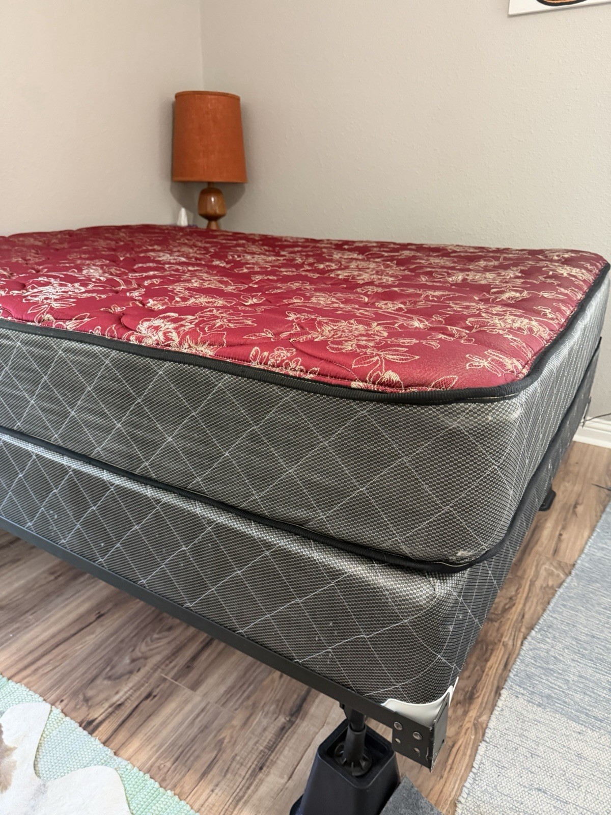 Full Size Medium Firm Mattress Box Spring Frame and Grey Duster