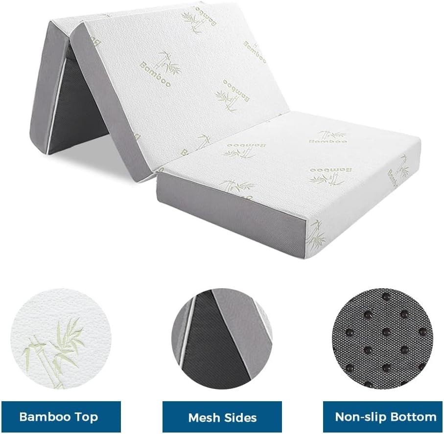 Full Folding Mattress, 6 Inch Trifold Memory Foam Mattress with Ultra Soft Re…