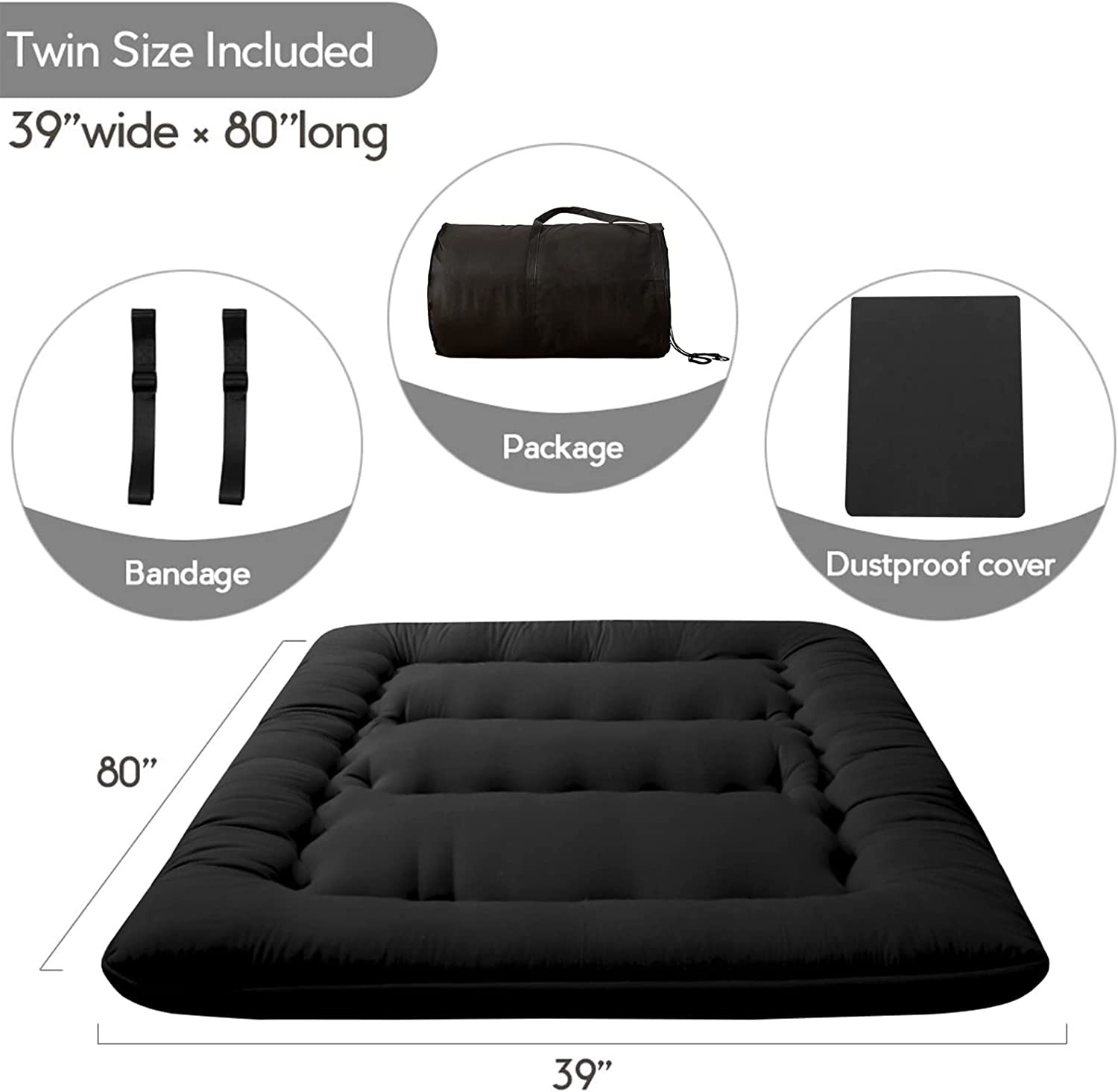 Japanese Floor Mattress Futon Mattress, 4″ Thicken Tatami Mat Sleeping Pad Folda
