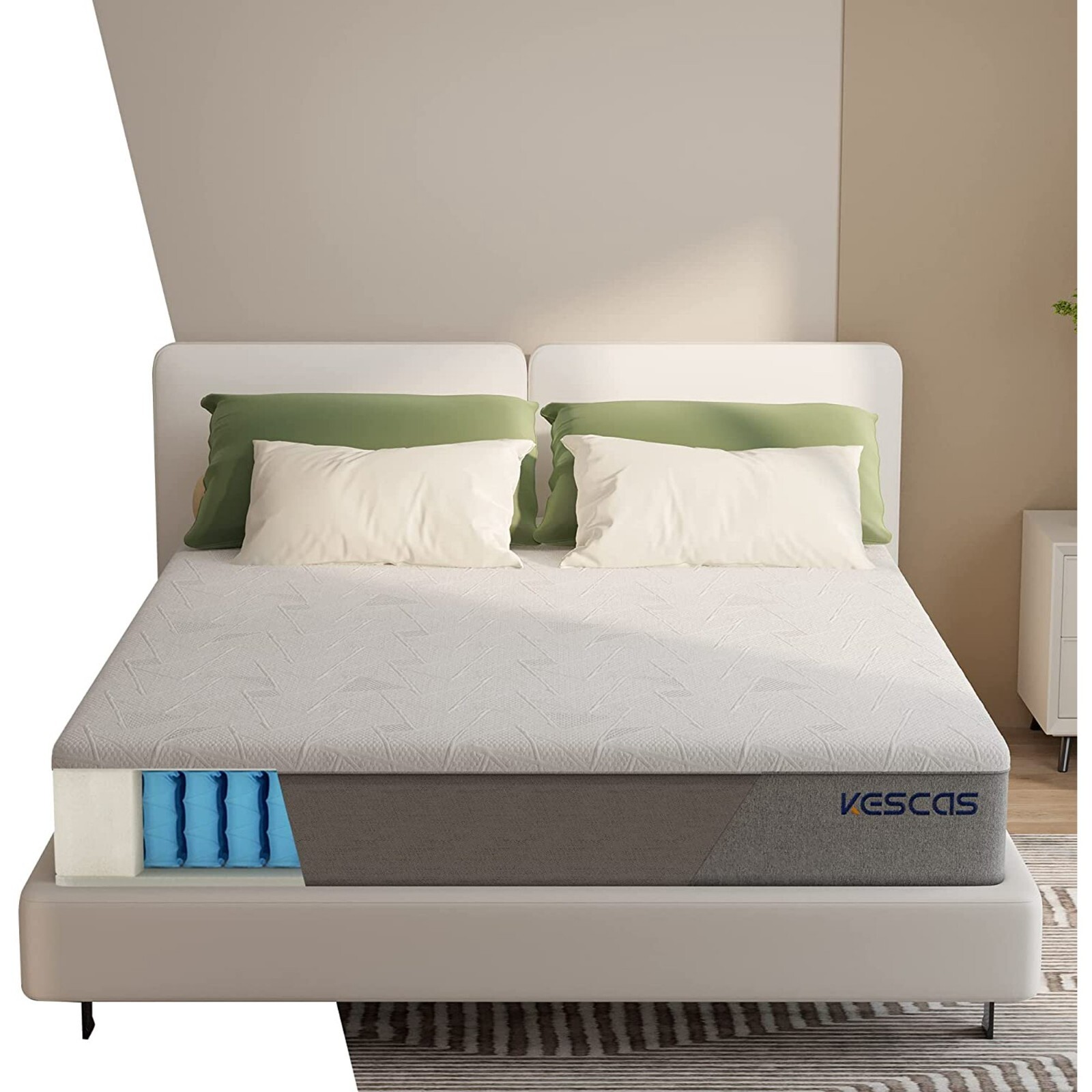  Kescas Full Size Mattress, 12 inch Cool Gel-Infused Memory Foam Hybrid Mattress
