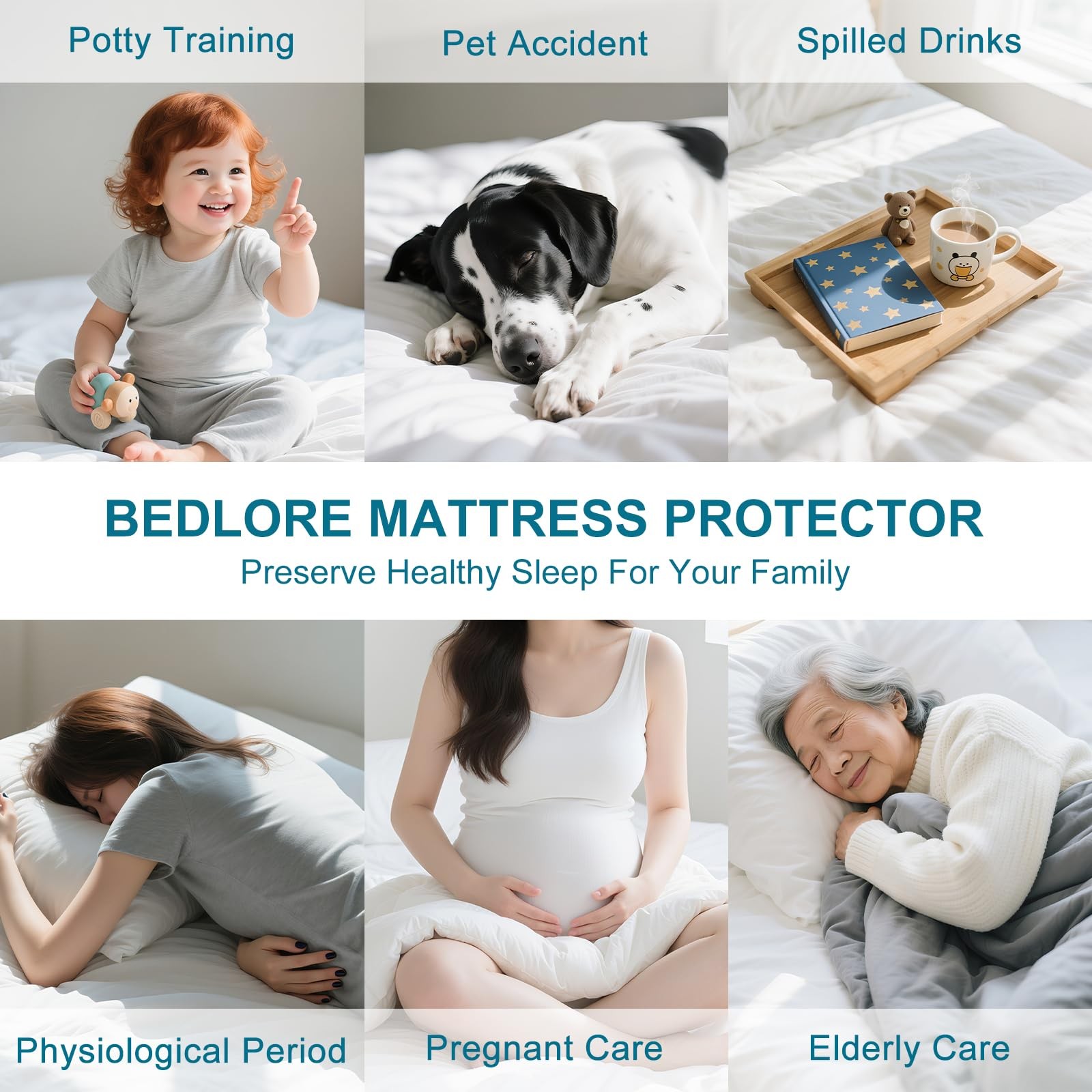 GOPOONY Waterproof Mattress Protector Queen Size – Breathable, Queen, White