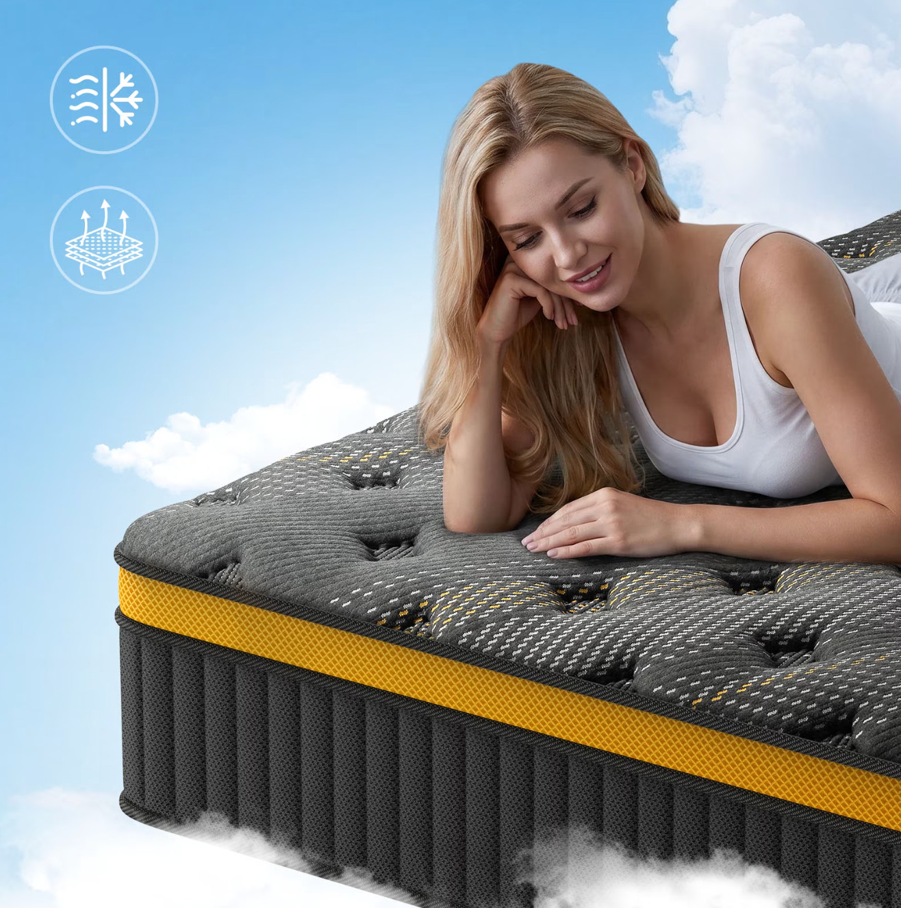 12″ Queen Hybrid Mattress Box Fiberglass Free 5-Zone Gel Foam CertiPUR Colchón