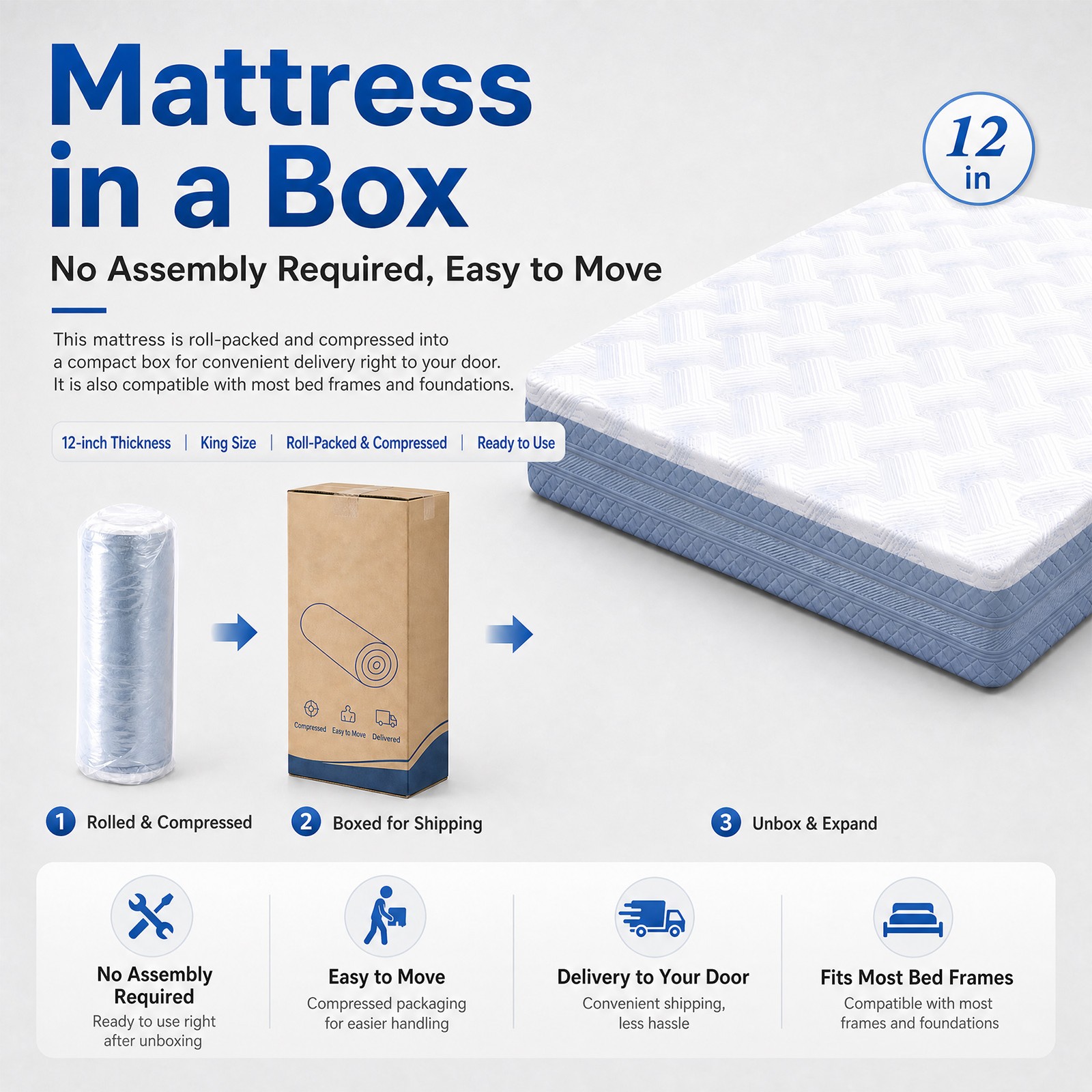 King Size Memory Foam Mattress CertiPUR-US & CFR-1633 Certified Safe Foam Bed