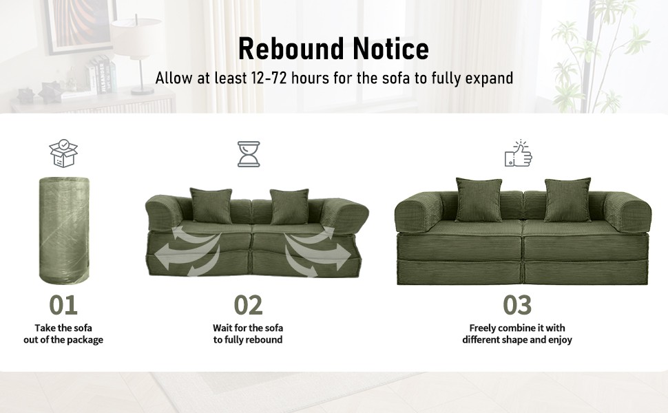 78″ Convertible Sleeper Sofa Bed, Modular Corduroy Couch with 2 Pillows,