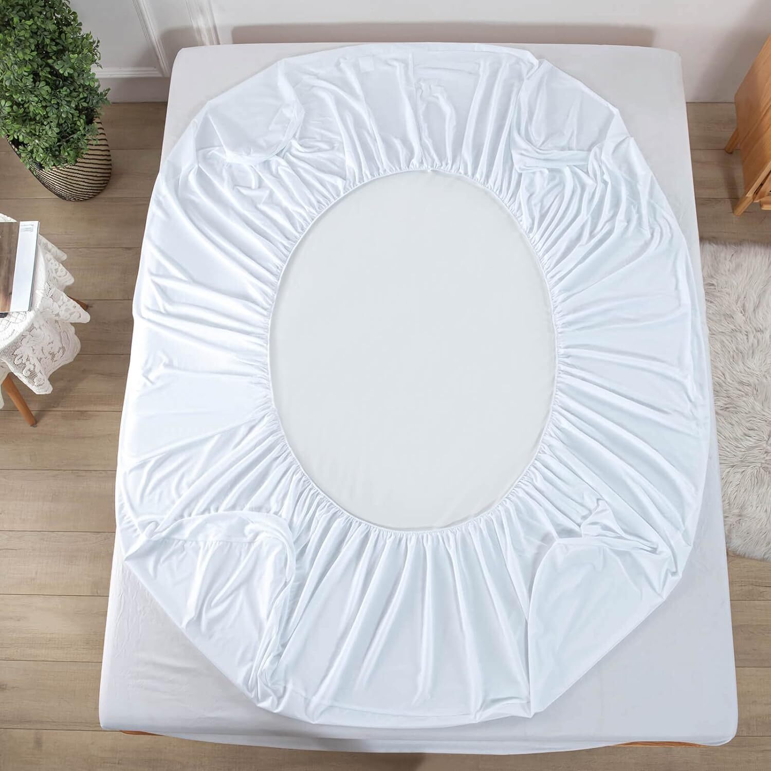 Kingnex King Mattress Protector Waterproof Fitted Sheet Style King, White