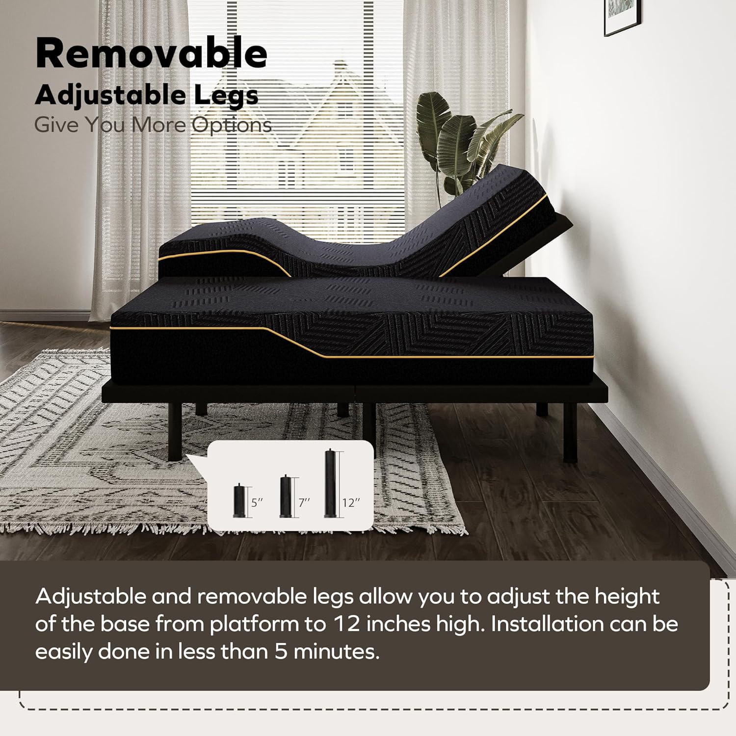 EGOHOME Split King Adjustable Bed Frame & 14″ Memory Foam Mattress Set