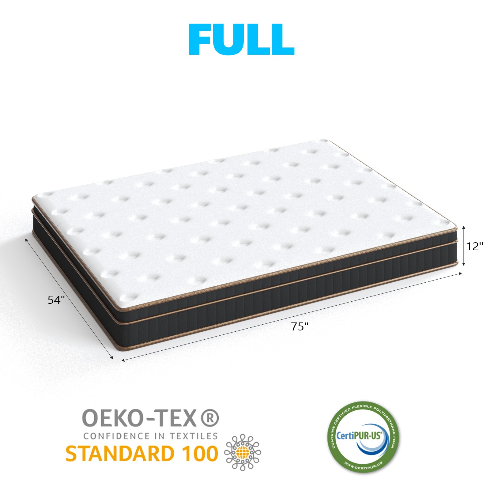 12 Inch Full Mattress Innerspring Spring Hybrid Bed Medium Firm Support Bedroom