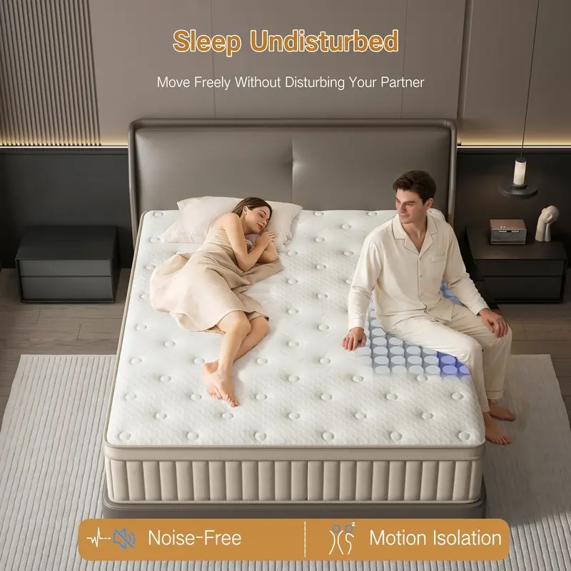 12″ 14″ Full Queen King Size Mattress Hybrid Foam Pocket Spring Coils Bed In Box