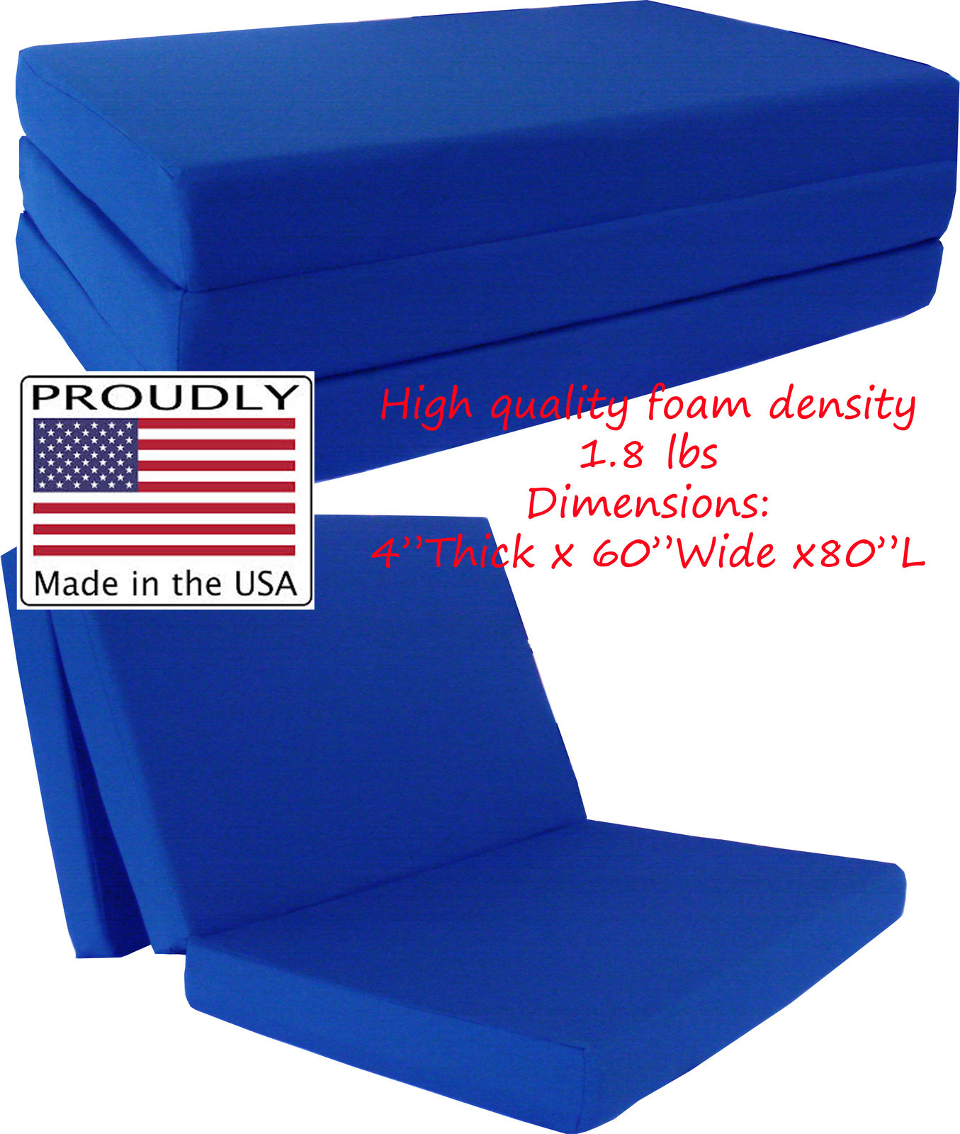 Queen Royal 4 x 60 x 80 Shikibuton Trifold Foam Bed, High Foam Density 1.8 lb
