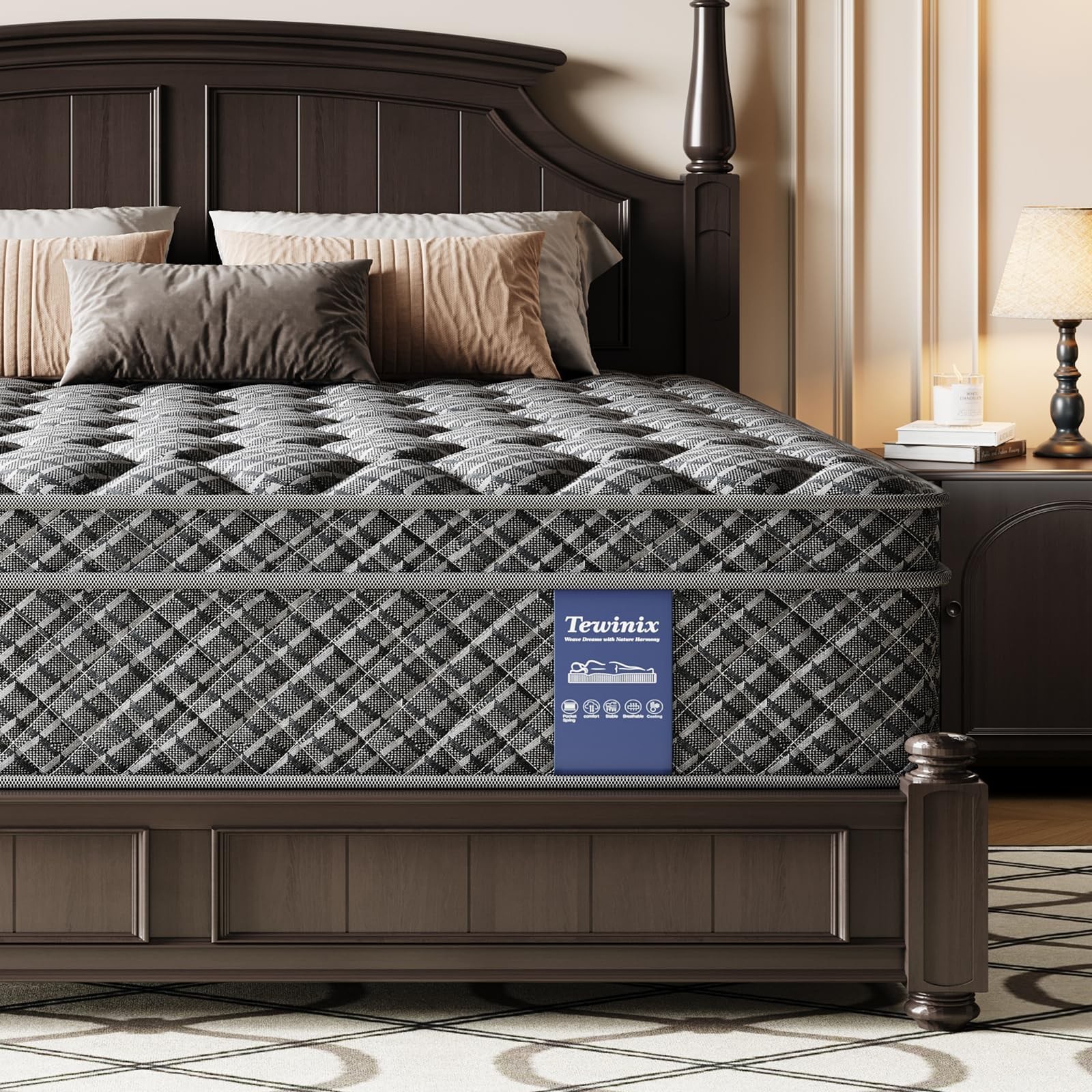 Tewinix 14 Inch King Mattress, Plush Hybrid Mattresses with Gel Memory Foam i…