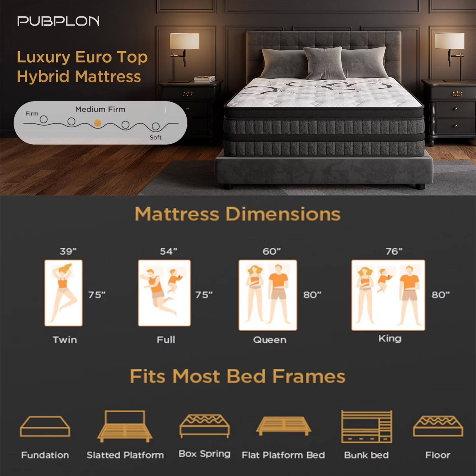 12″ Colchon KING Gel Memory Foam Hibrido Cama King Mattress Medium Firm Hybrid