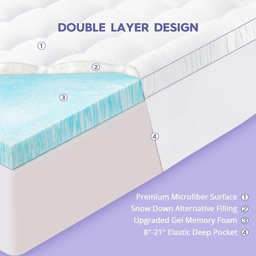 Size Dual Layer 3 Inch Memory Foam Mattress Topper, 2 Inch Gel Full White