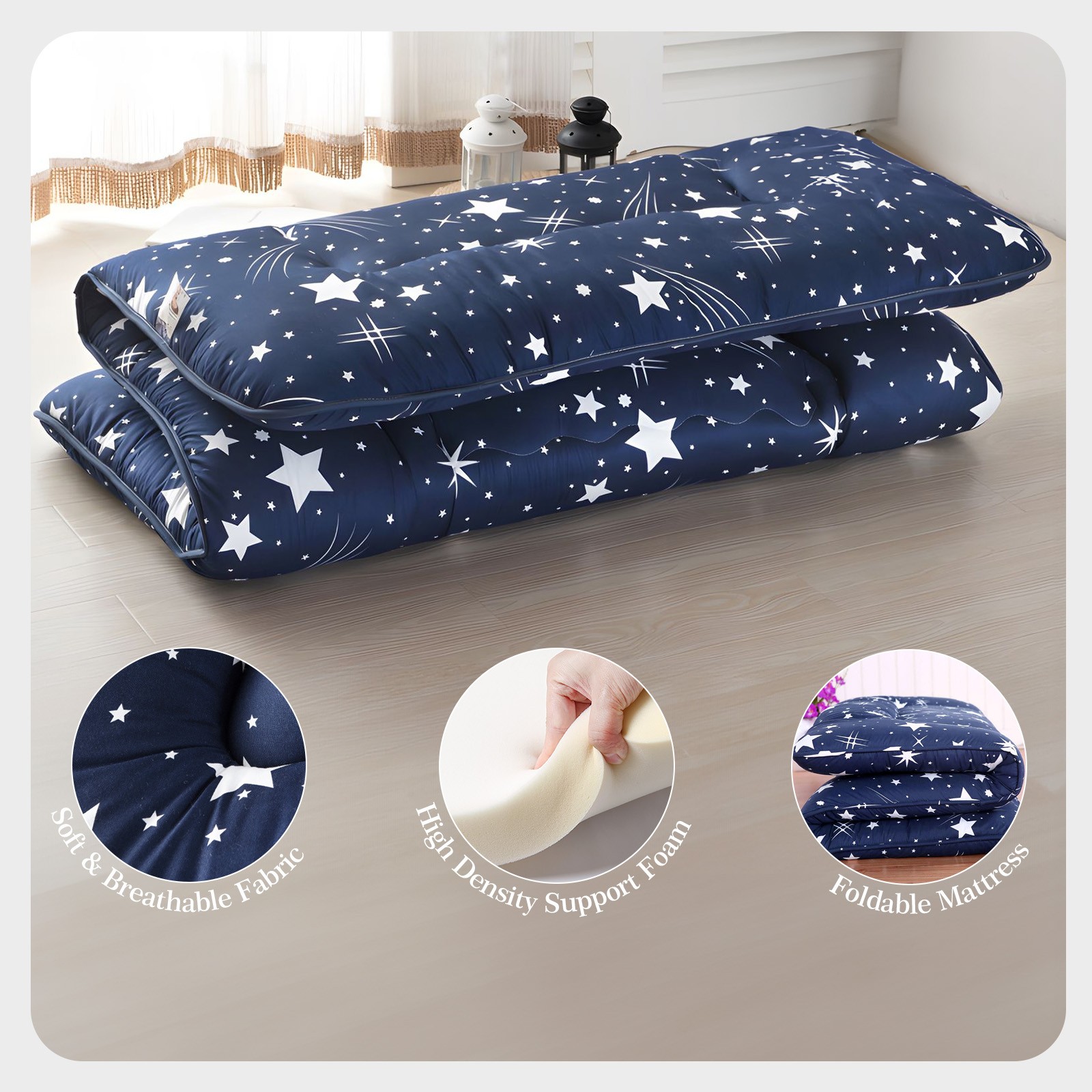 Japanese Floor Mattress 4″ Thick Futon Tatami Mat w/ Storage Bag for Guest Room
