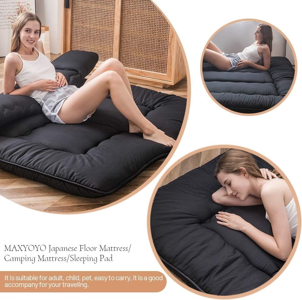 Japanese Floor Mattress Futon Mattress, 4″ Thicken Tatami Mat Sleeping Pad Fo…