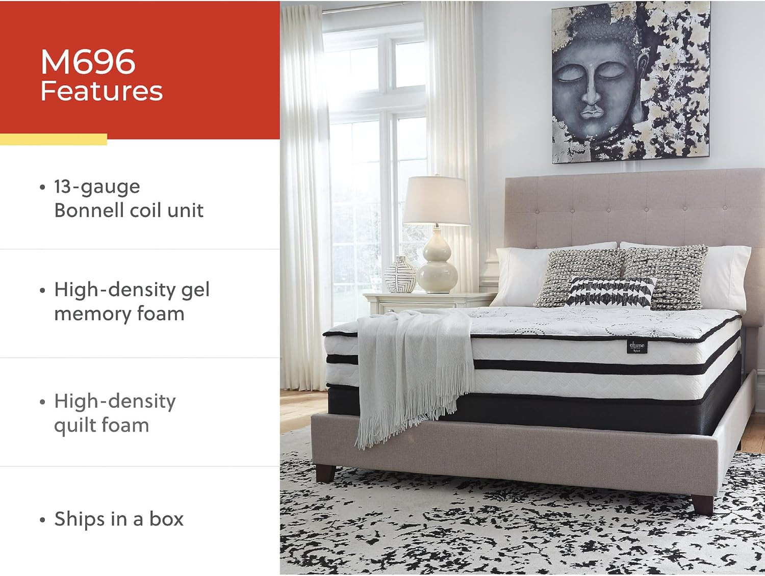 Chime 10″ Hybrid Gel Memory Foam Mattress with Lumbar Support & Pillow, Queen