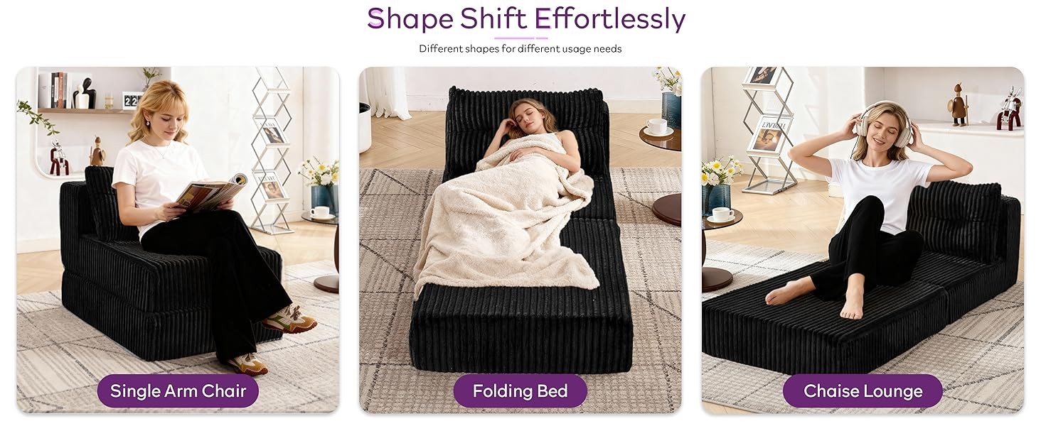 Folding Sofa Bed, Convertible Sleeper Chair with Ba Support and