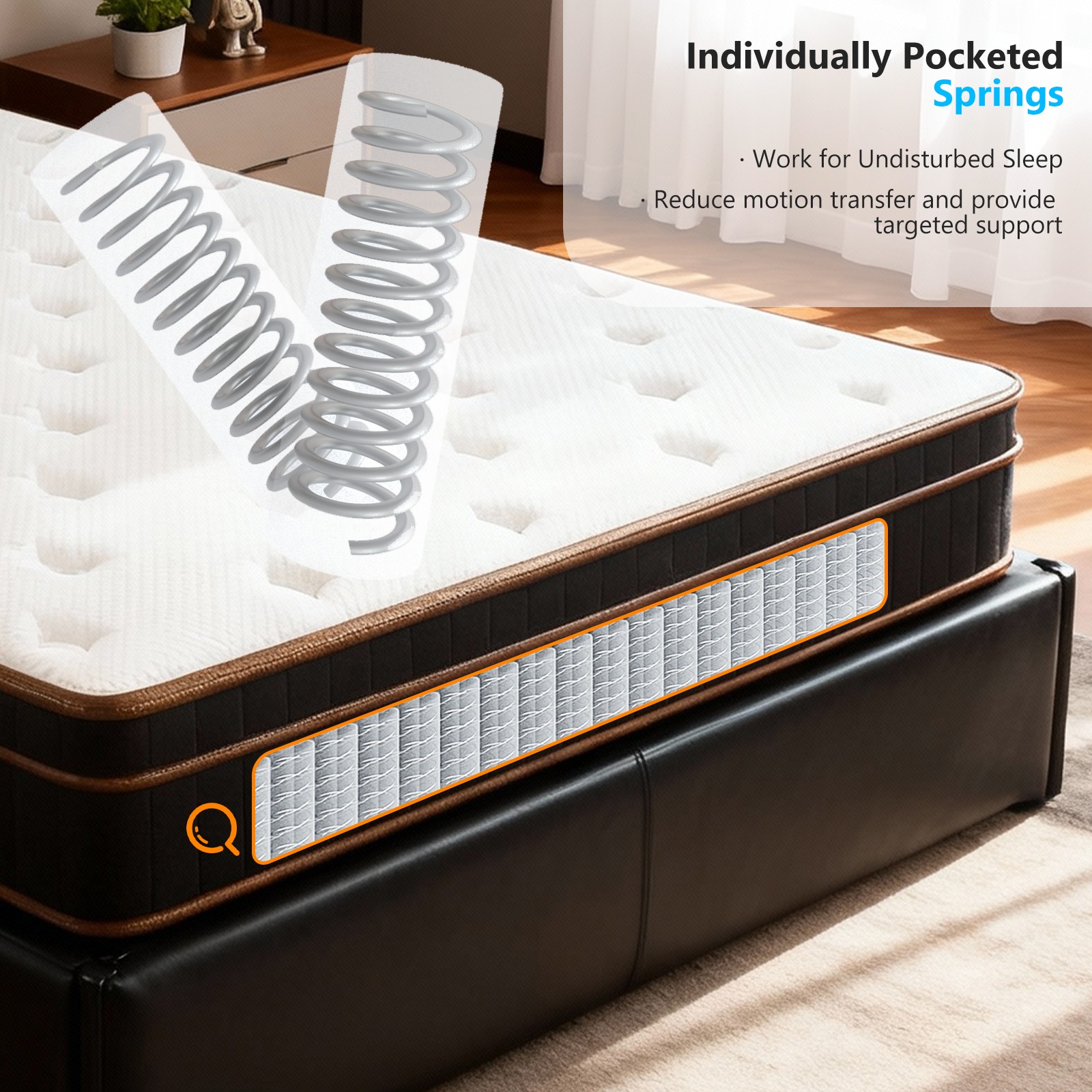 10 Inch Twin XL Mattress, Innerspring Mattress with Black Gold Trim &White Cover