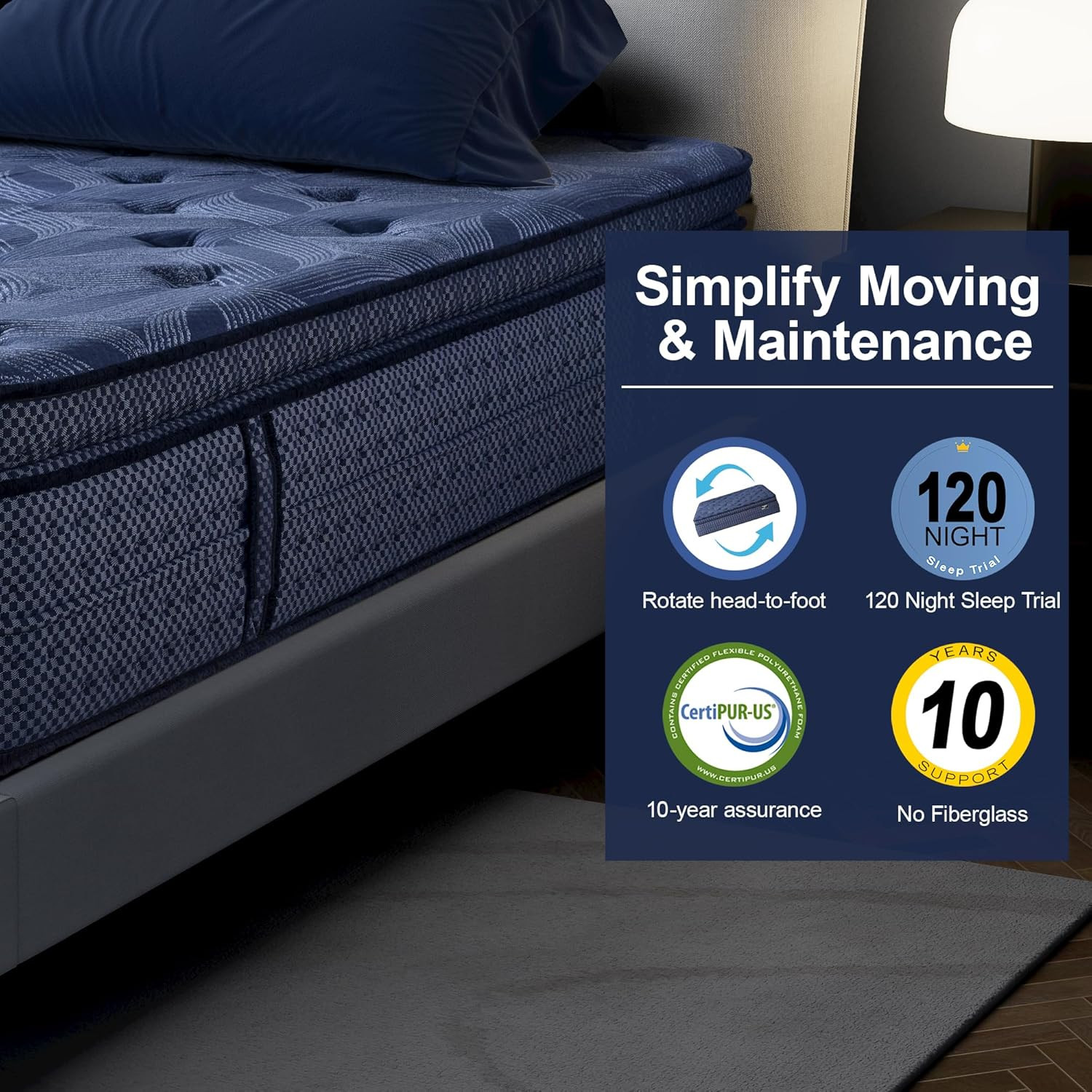 14″ Queen Medium Plush Memory Foam Hybrid Mattress for Deep Sleep, Blue