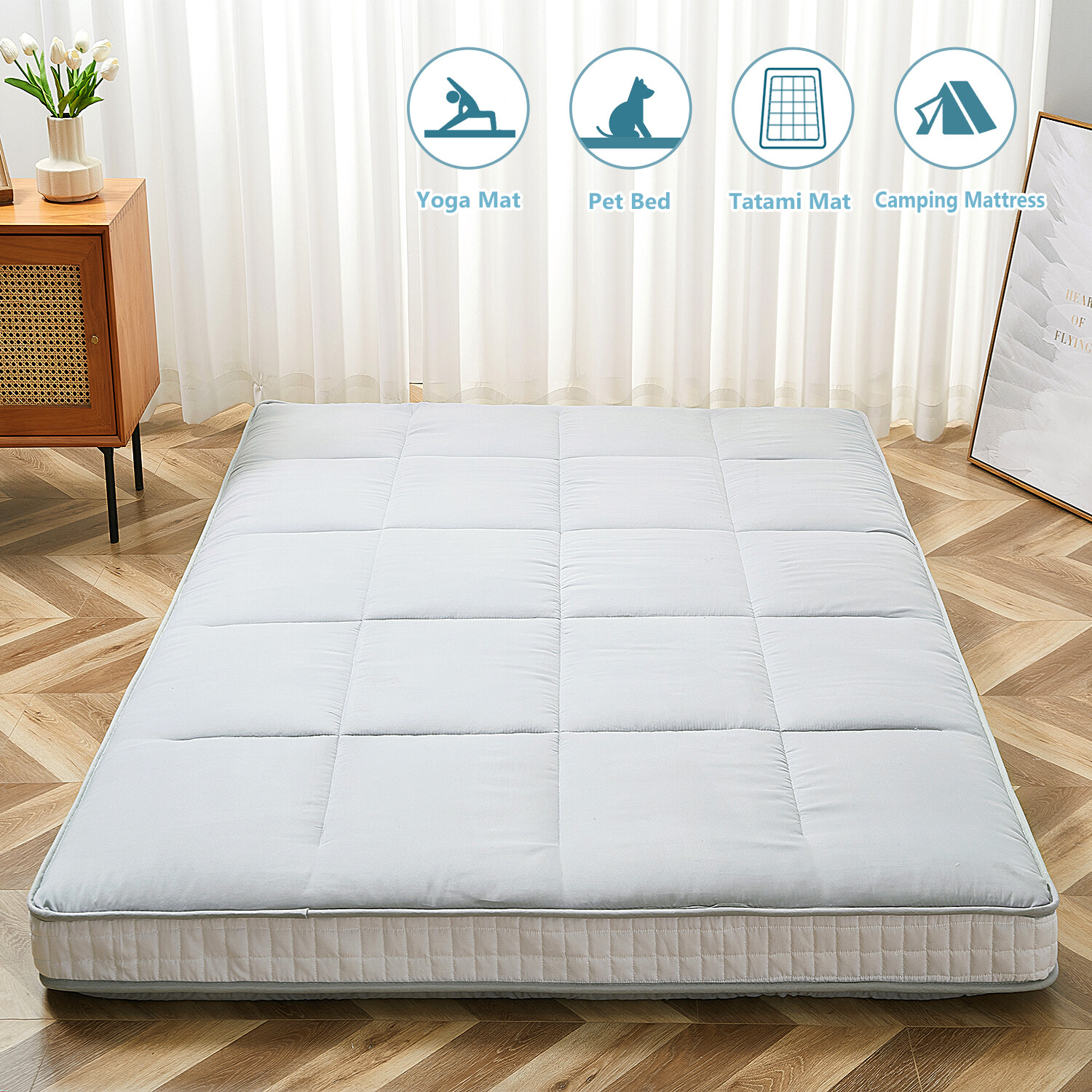 Futon Floor Mattress Japanese Traditional Shiki Futon Twin Size Pad Roll Up Mat