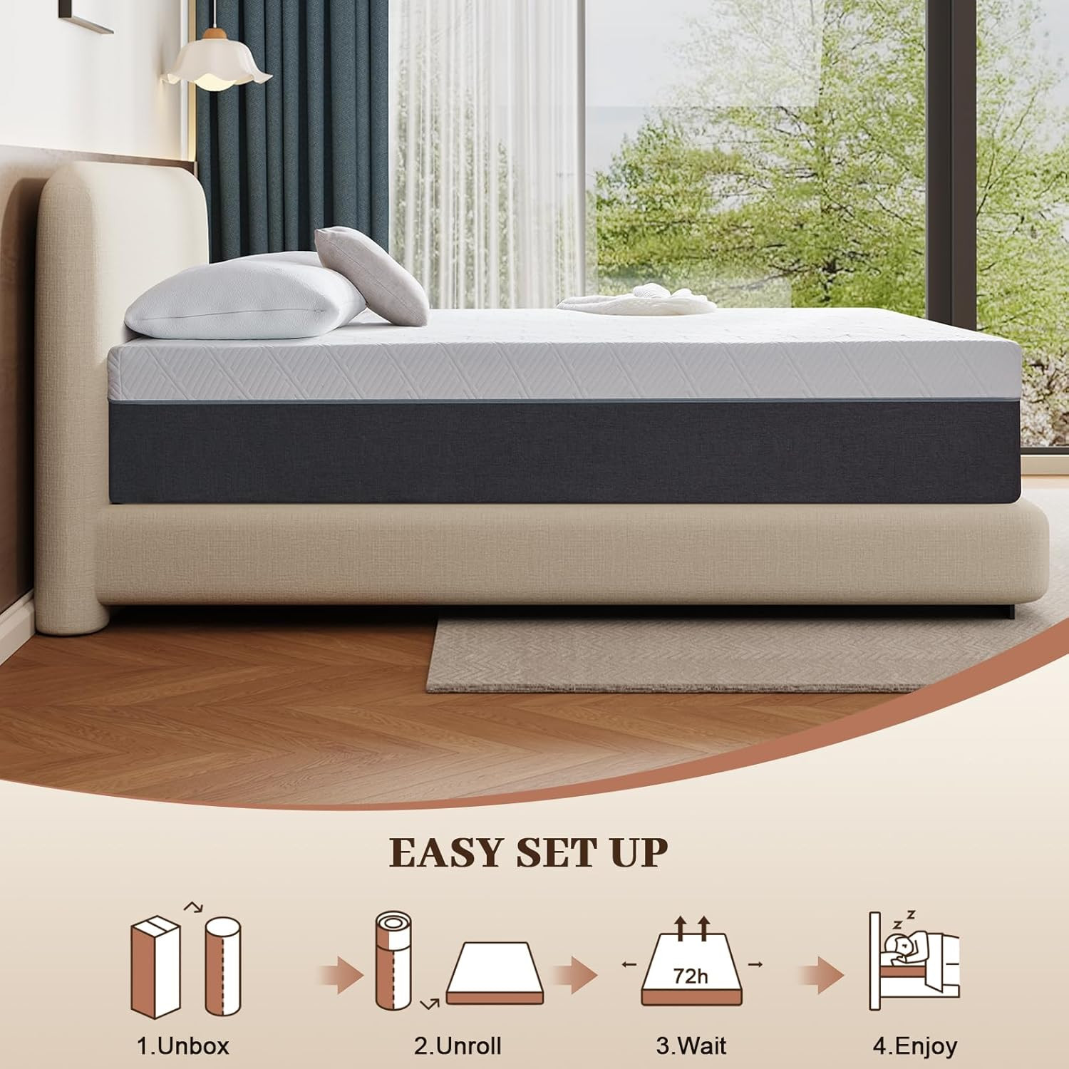 10 Inch Queen Mattress No Fiberglass Gel Memory Foam Mattress for Back Pain, Rel