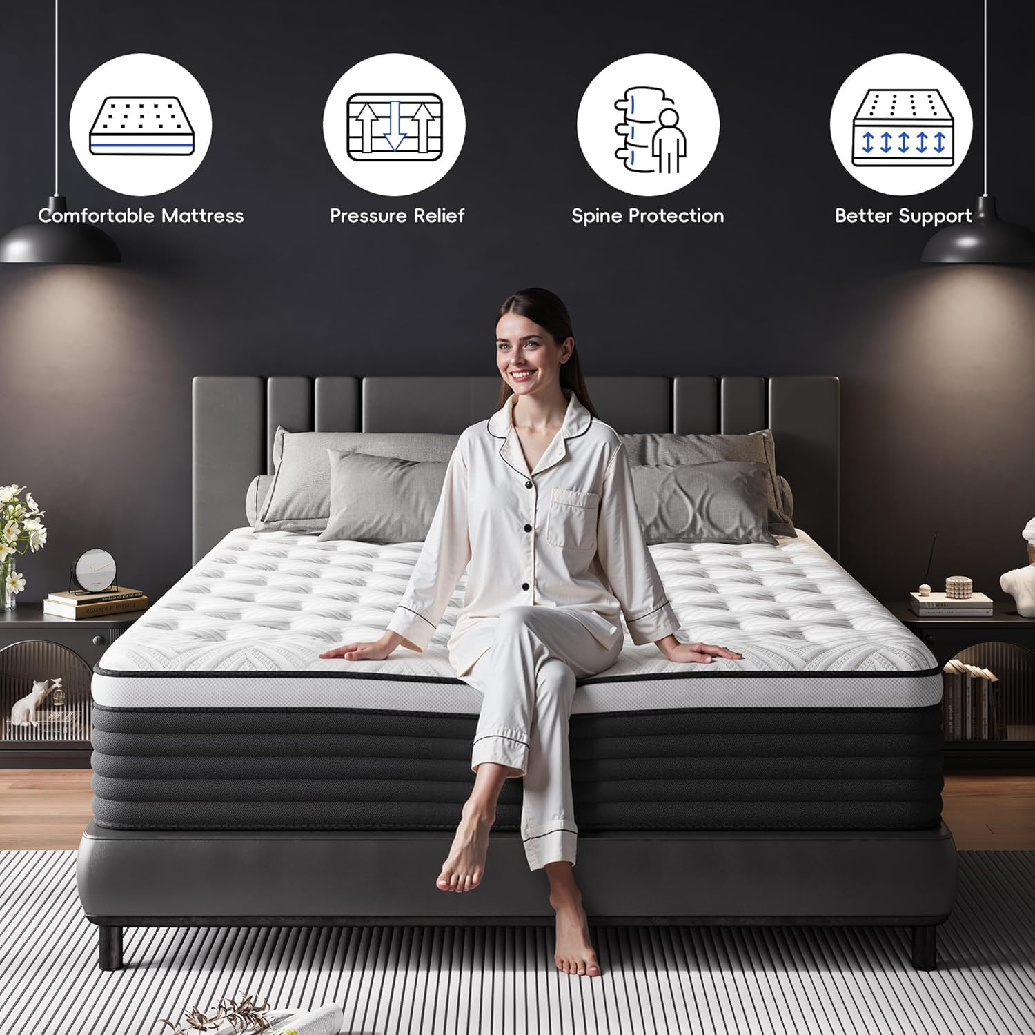 Twin Mattress, 12 Inch Hybrid Memory Foam Mattress in a Box, Pressure Relief for