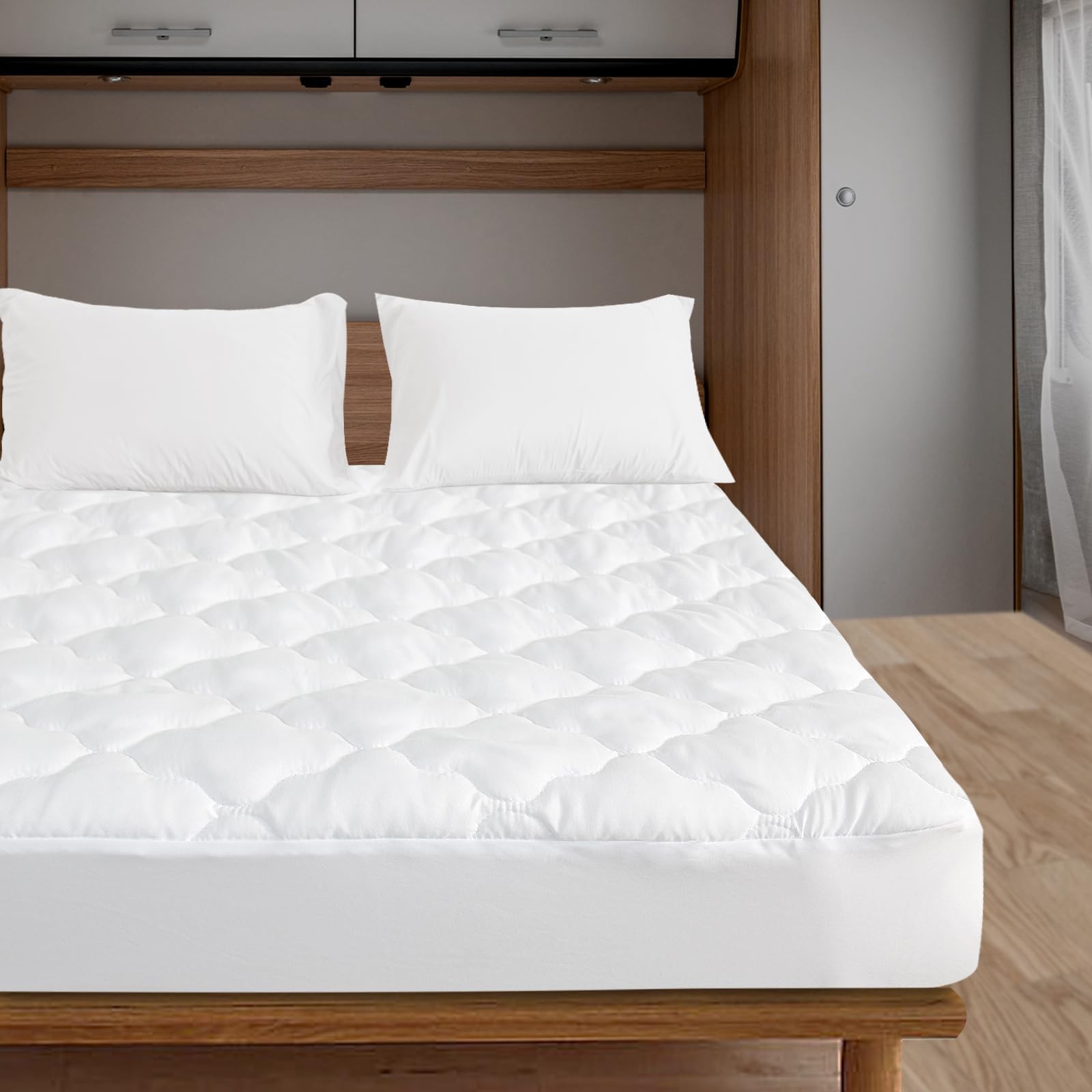 RV Short Queen Mattress Protector (60″ x 75″, 14″ Deep), White