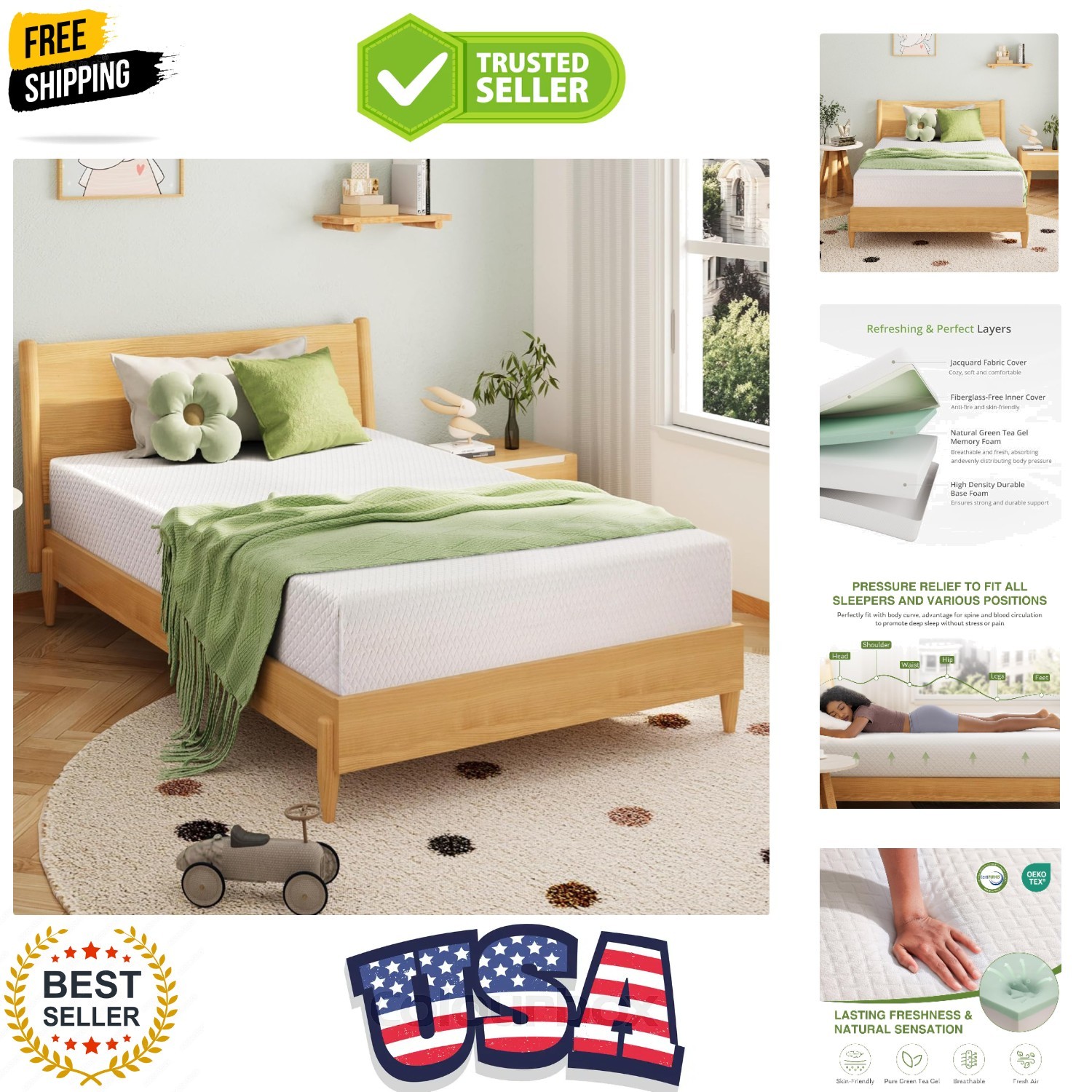 5 Inch Twin Mattress for Kids, Memory Foam Mattress with Cooling Green Tea Ge…