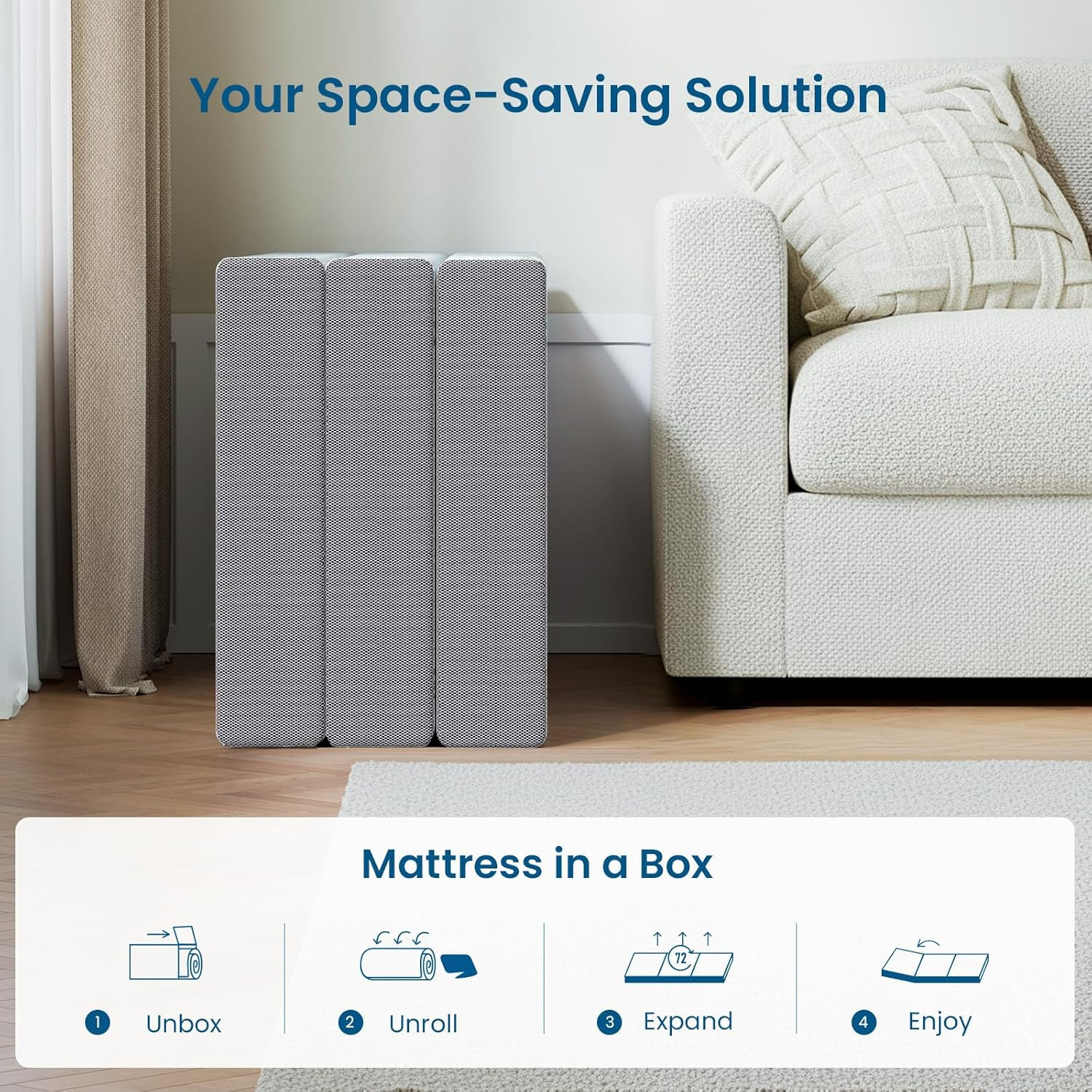 Trifold Mattress Queen Size, 6 Inch, Portable Folding Mattress with Memory Foam,