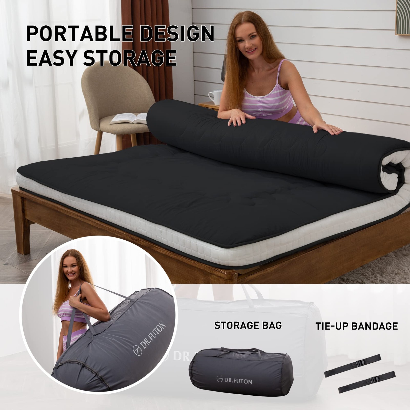 Japanese Floor Futon Mattress Extra Thick Folding Roll Up Bed Topper Mat for …
