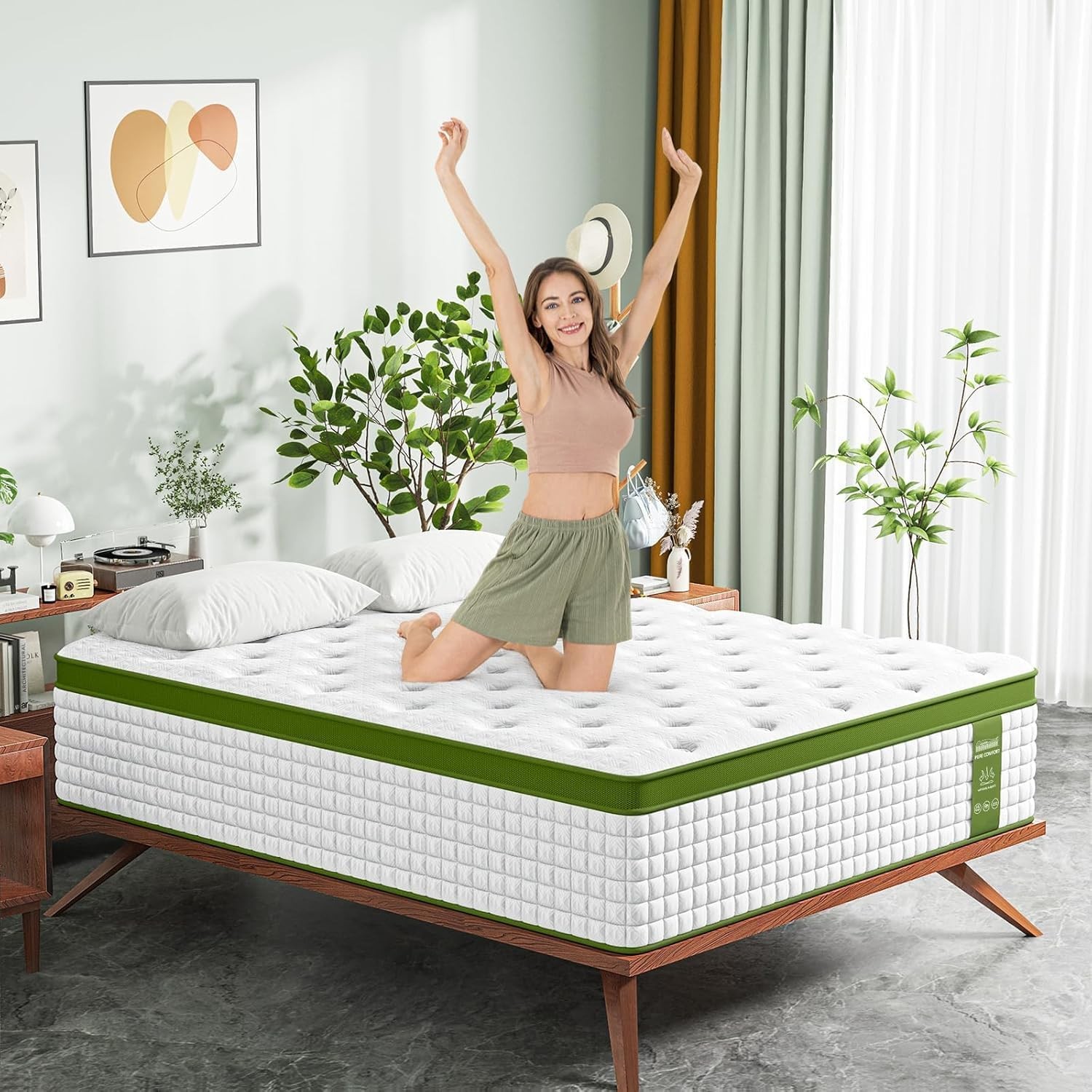 Medium Firm King Mattress 14 Inch Cooling Gel Hybrid Bed for Side Sleepers &