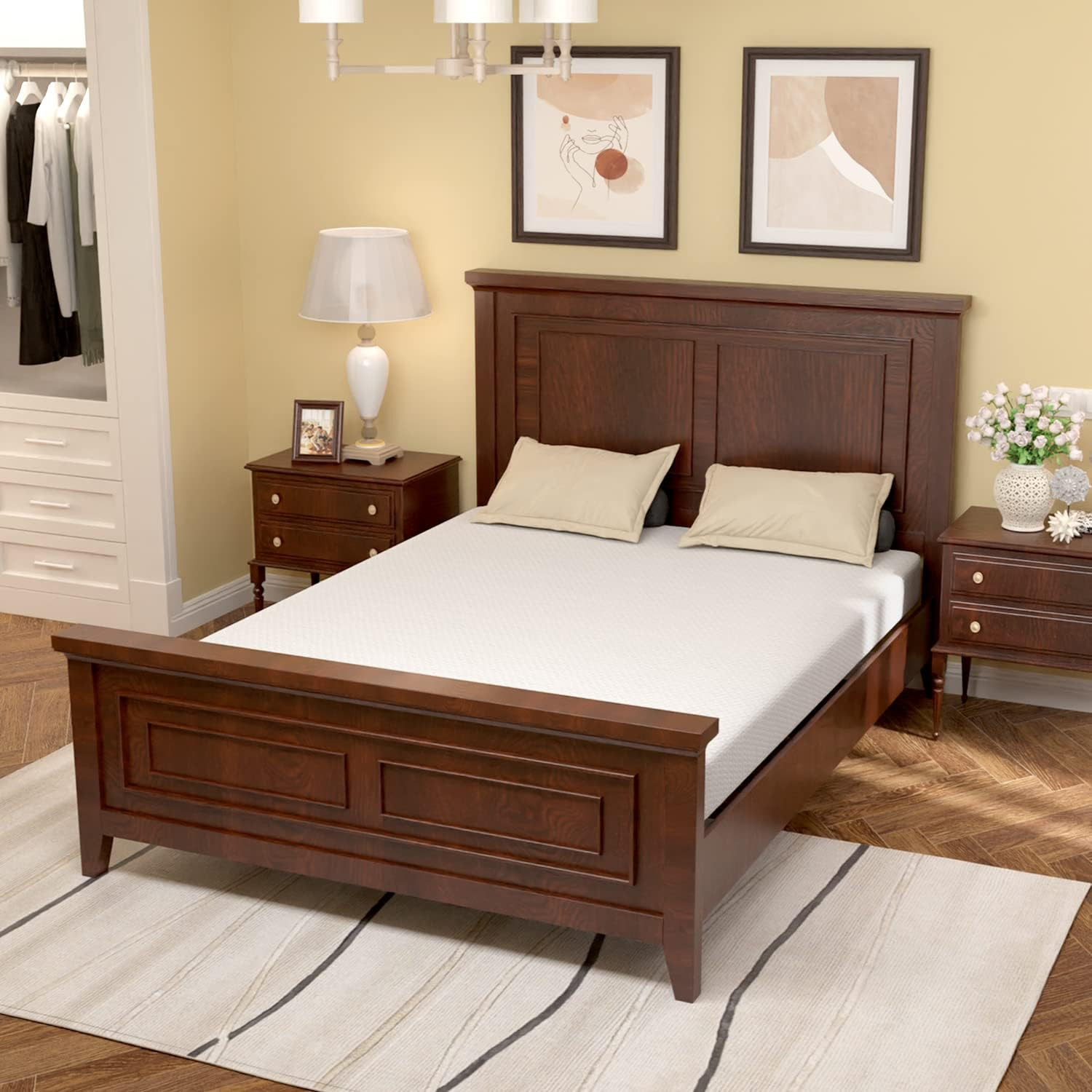 Queen Size Mattress,Fiberglass Free 6 Inch Green Tea Cooling Gel Memory Foam Mat