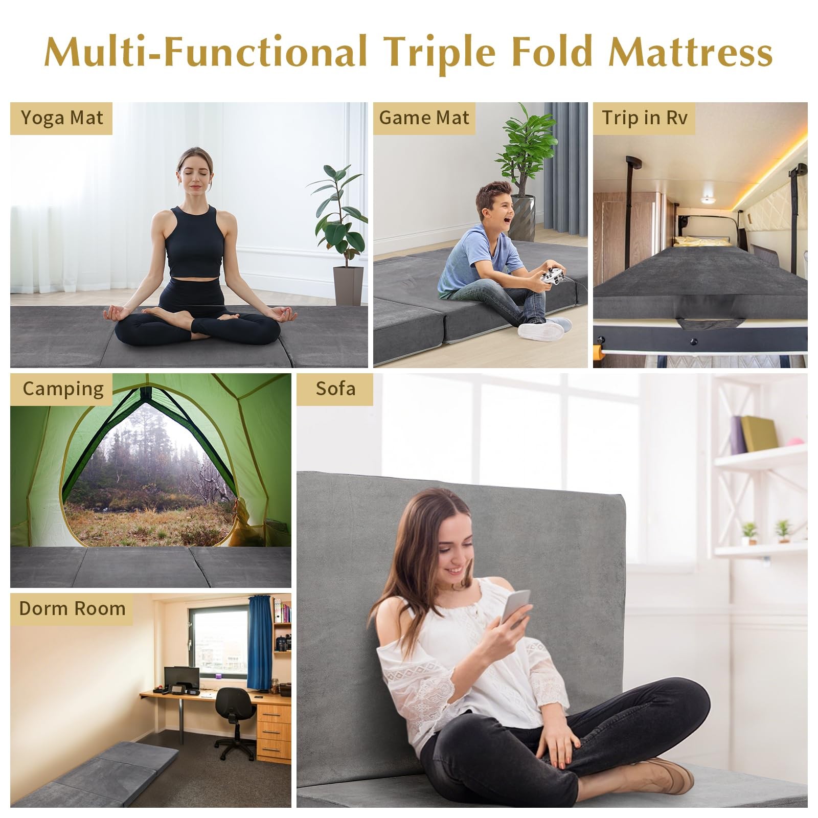 Tri-Fold Memory Foam Mattress,Single Folding Mattress with Handles and Washab…