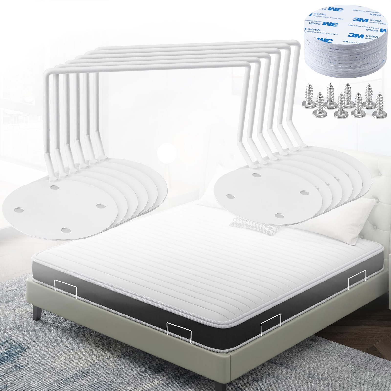 6 PCS Mattress Retainer Bar Holder Place Double Sided Tape White Stopper