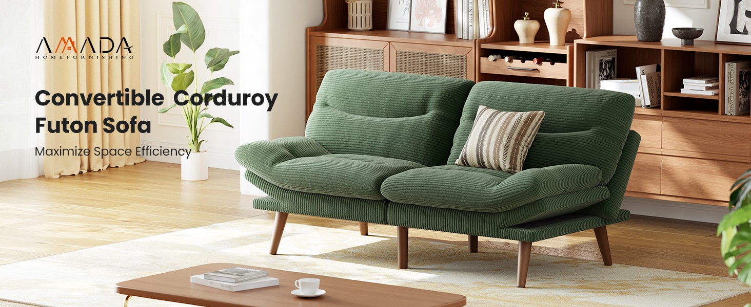 66″Futon Sofa Bed,3-in-1 Futon Couch w/Adjustable Barest & Armrests,