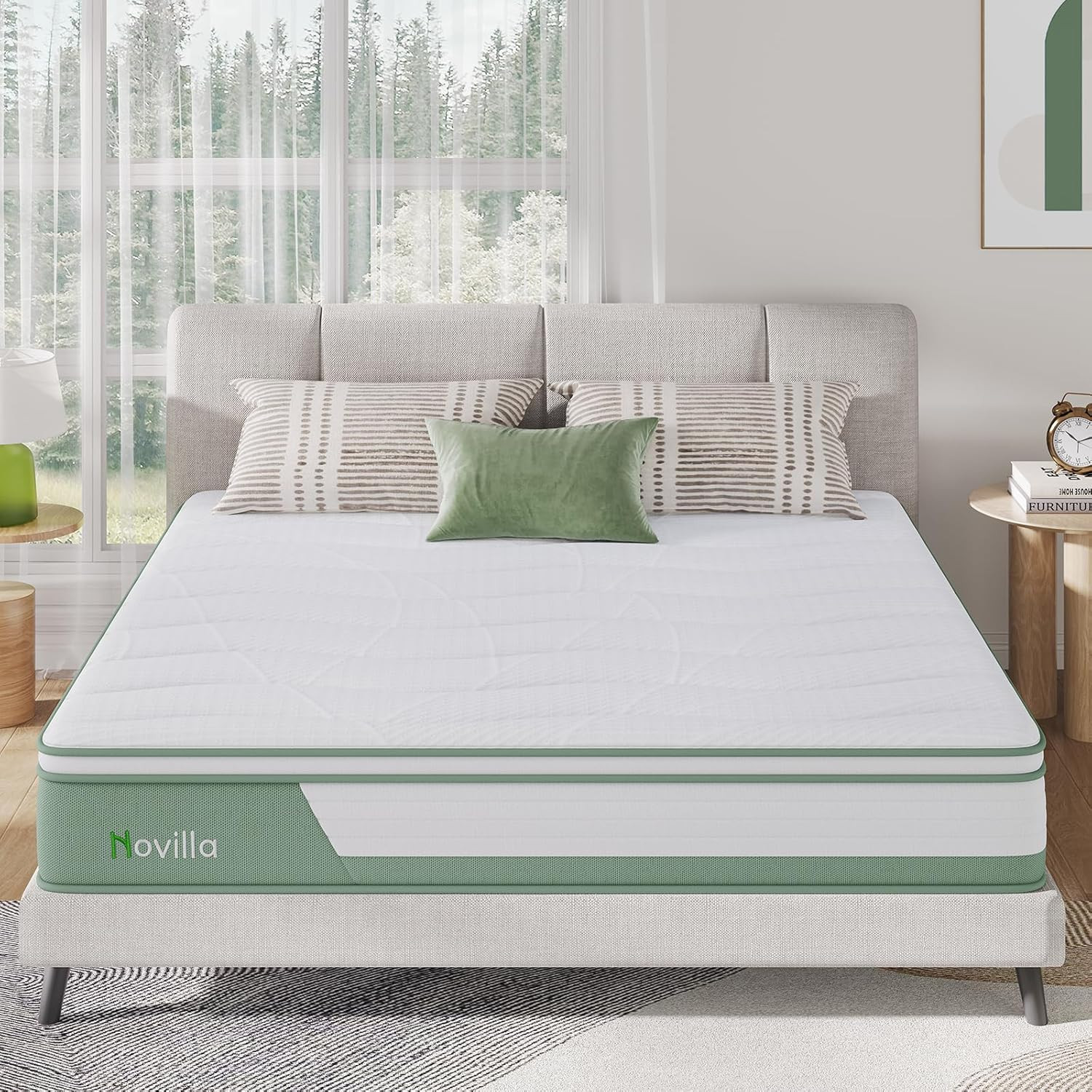 Queen Mattress & Metal Bed Frame Bundle – 12″ Hybrid with Storage