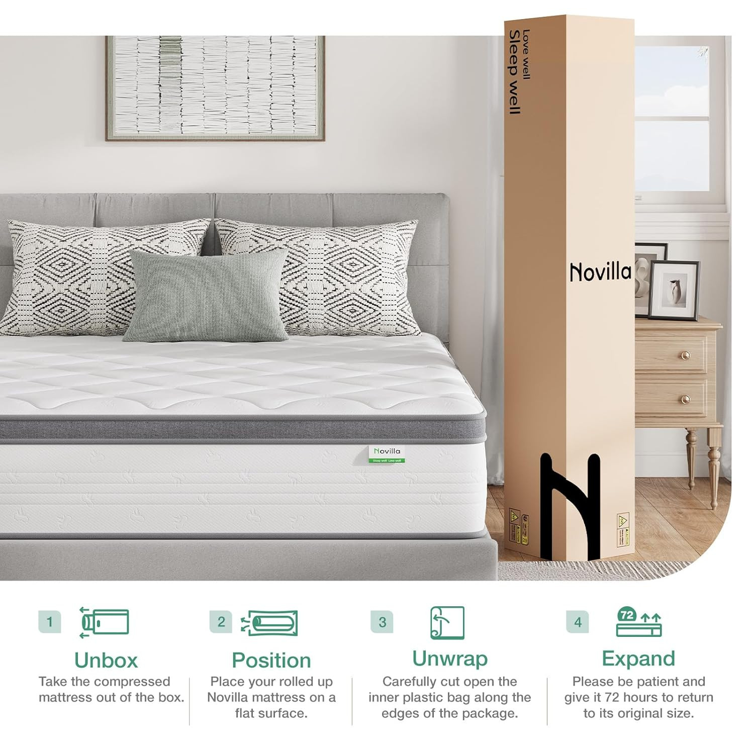 Queen Mattress, 12 Inch Hybrid Mattress Queen Combine Innerspring and Comfort Fo