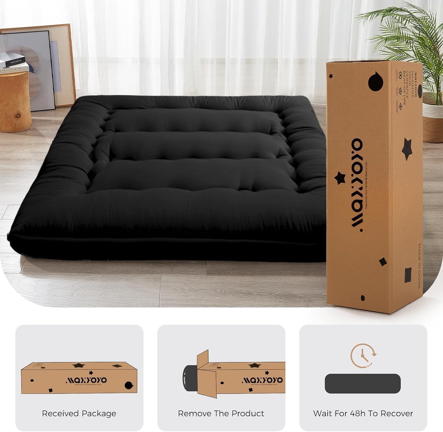 MAXYOYO 6in Extra Thick Japanese Floor Mattress Twin Black