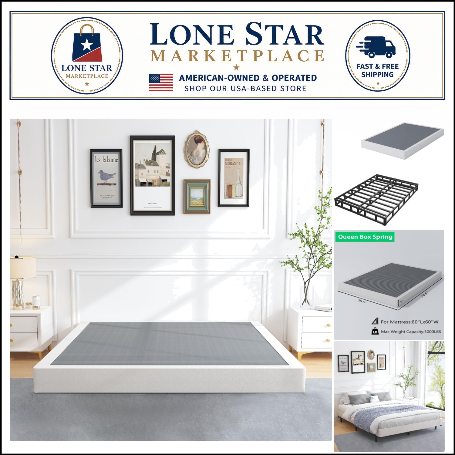 Sturdy 5 Inch Heavy Duty Box Spring, Non-Slip Foundation for Queen Mattresses