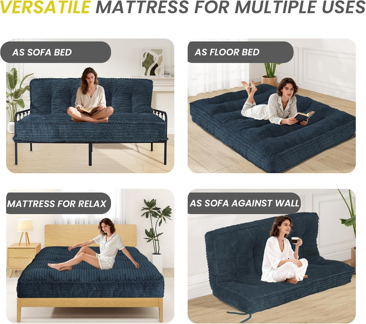 8” Futon Mattr Full Size 54” x 80”, Futon Sofa Couch Bed with Twisted