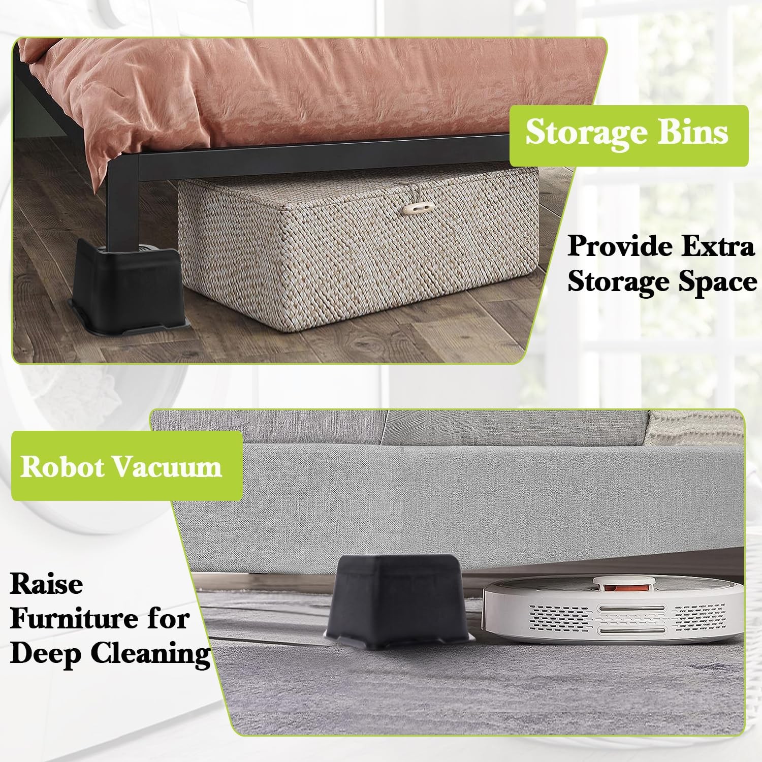 Bed Risers 2 inch, 3 4 6 8 4 Inch, Black 4 Pack