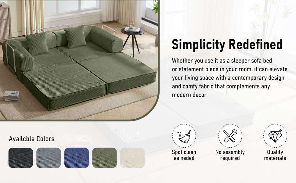 78″ Convertible Sleeper Sofa Bed, Modular Corduroy Couch with 2 Pillows,