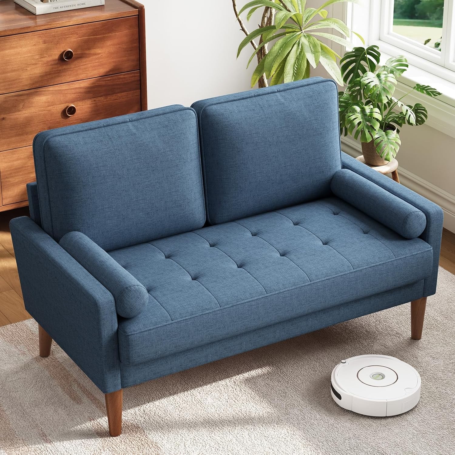 Loveseat Sofa with Solid Wood Legs, 48″ Small Couches for Small