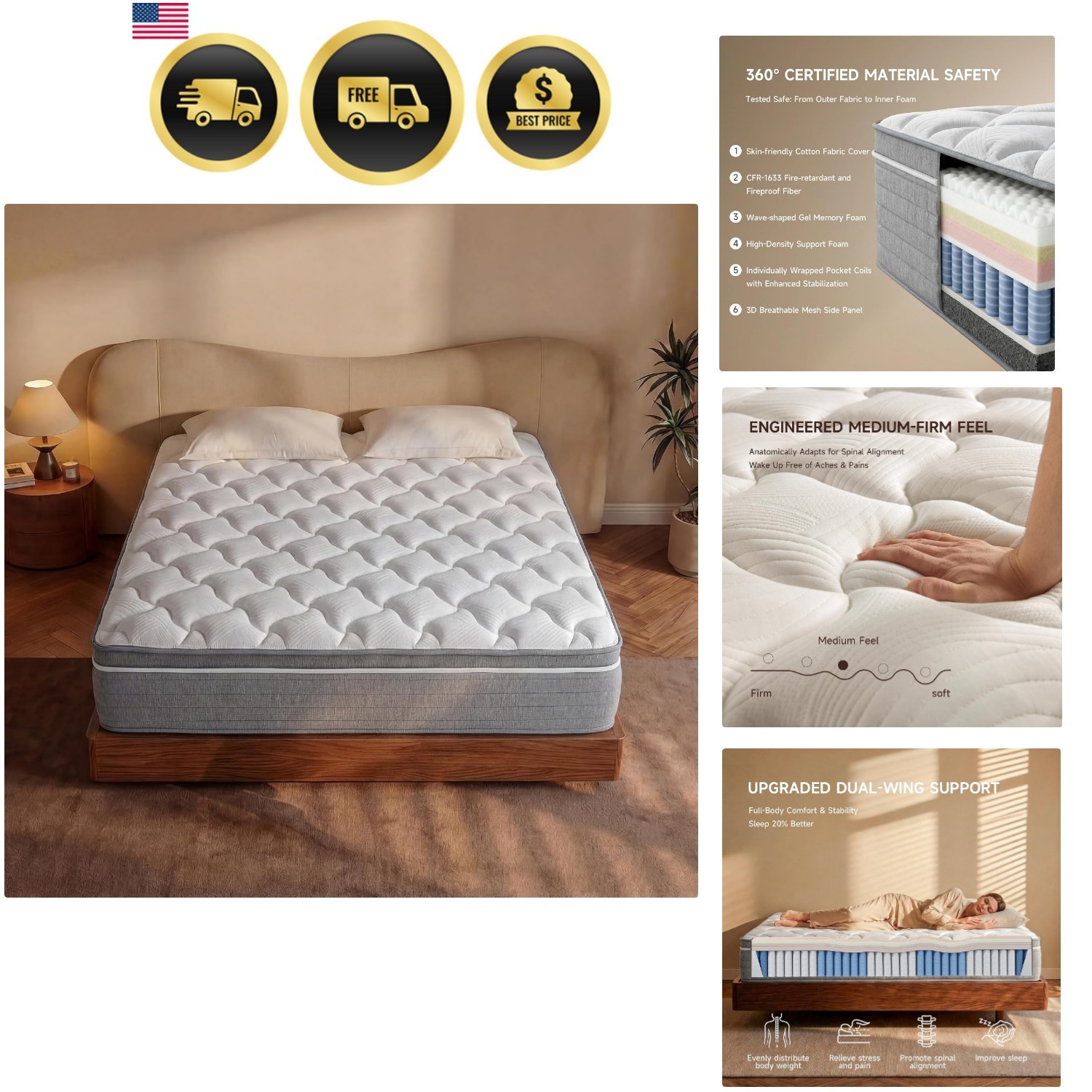 Queen Mattress Memory Foam Hybrid Mattress with Pocket Spring for Comfort