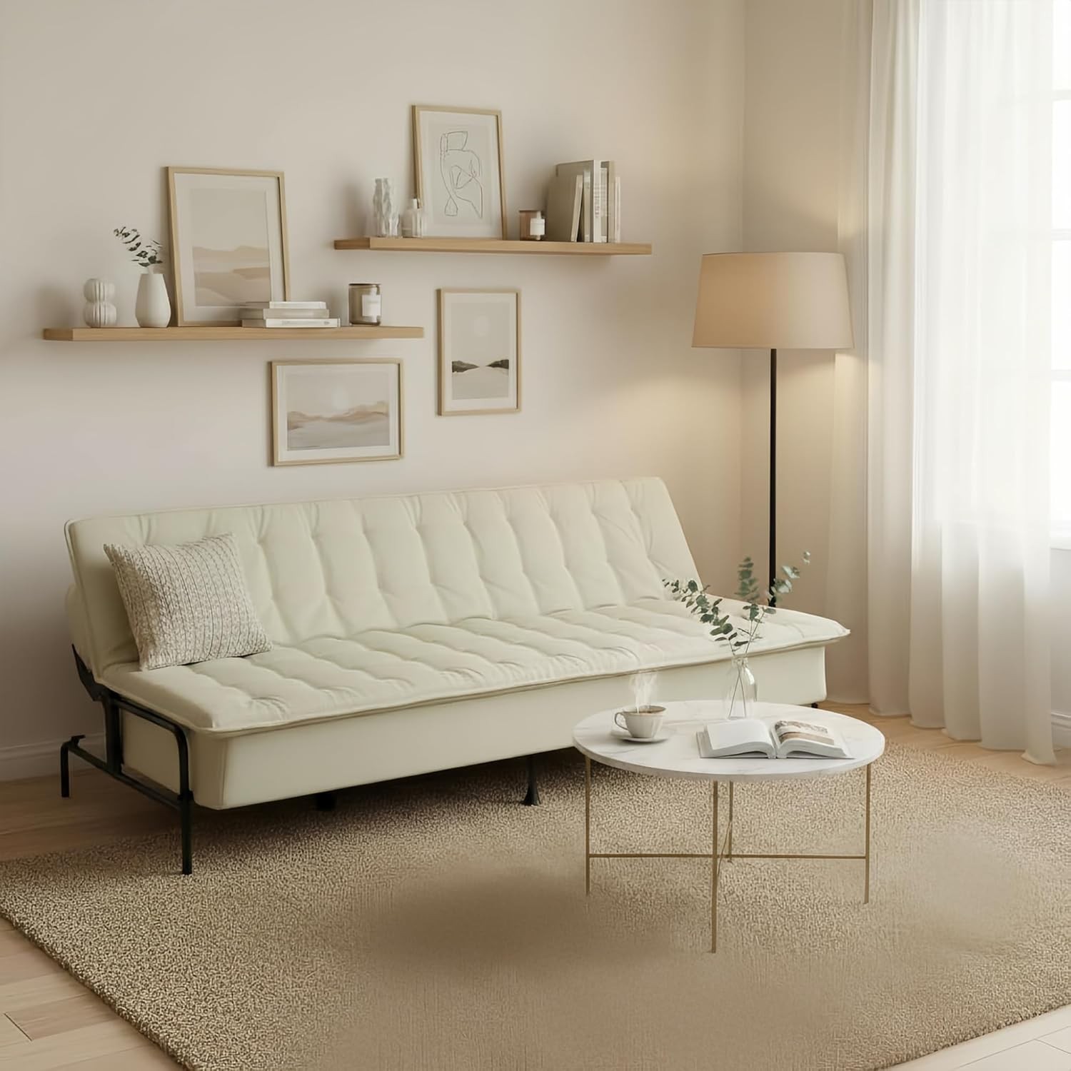 Modern Bei Futon Sofa Bed, 3-Posit Adjustable Barest,