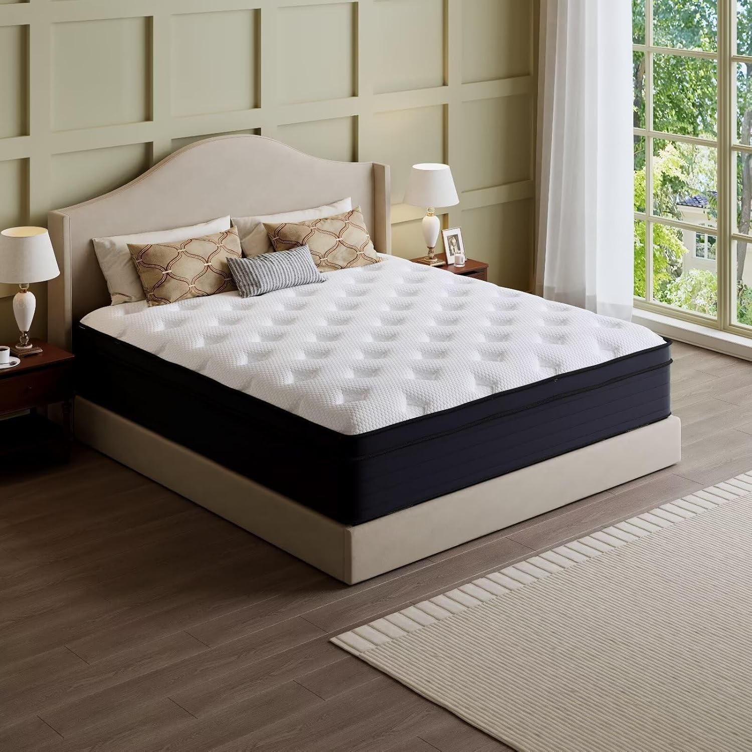 Full Size Mattress 14 Inch Hybrid Bed in a Box Green Tea & Cooling Gel Memory